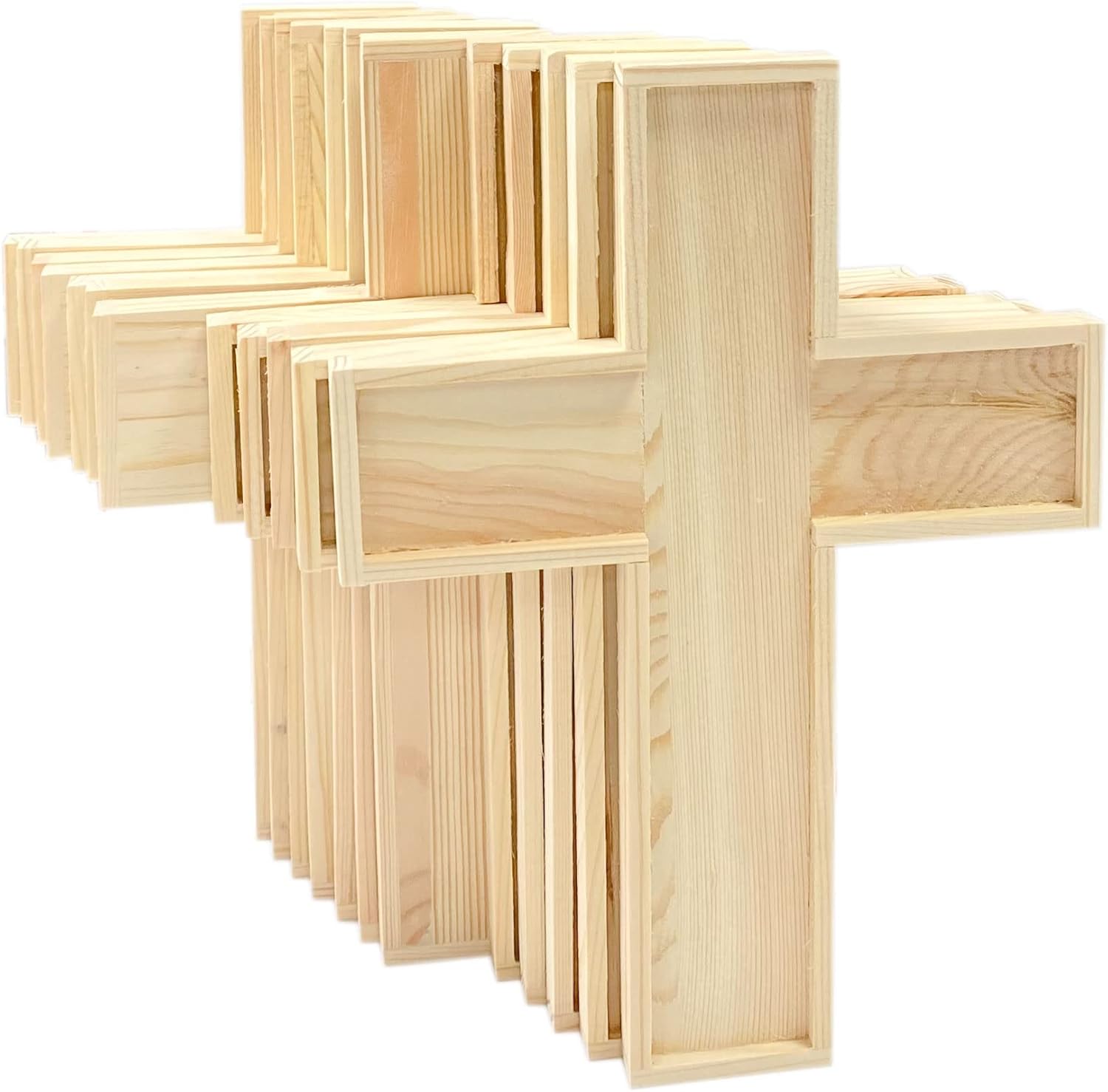 12 Pack 9 Inches Unfinished Wood Crosses Natural Solid Wooden Cross Framed Cross for Party Church School Homemade Crafts (9 x 6.3 x 0.47Inches)