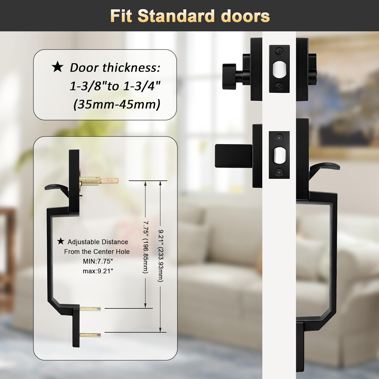 Black Front Door Handle and Deadbolt Set, Front Door Lock Set with Reversible Handle Lever, Heavy Duty Front Door Hardware, Single Cylinder Front Door Entry Lock, Front Door Handles and Locks