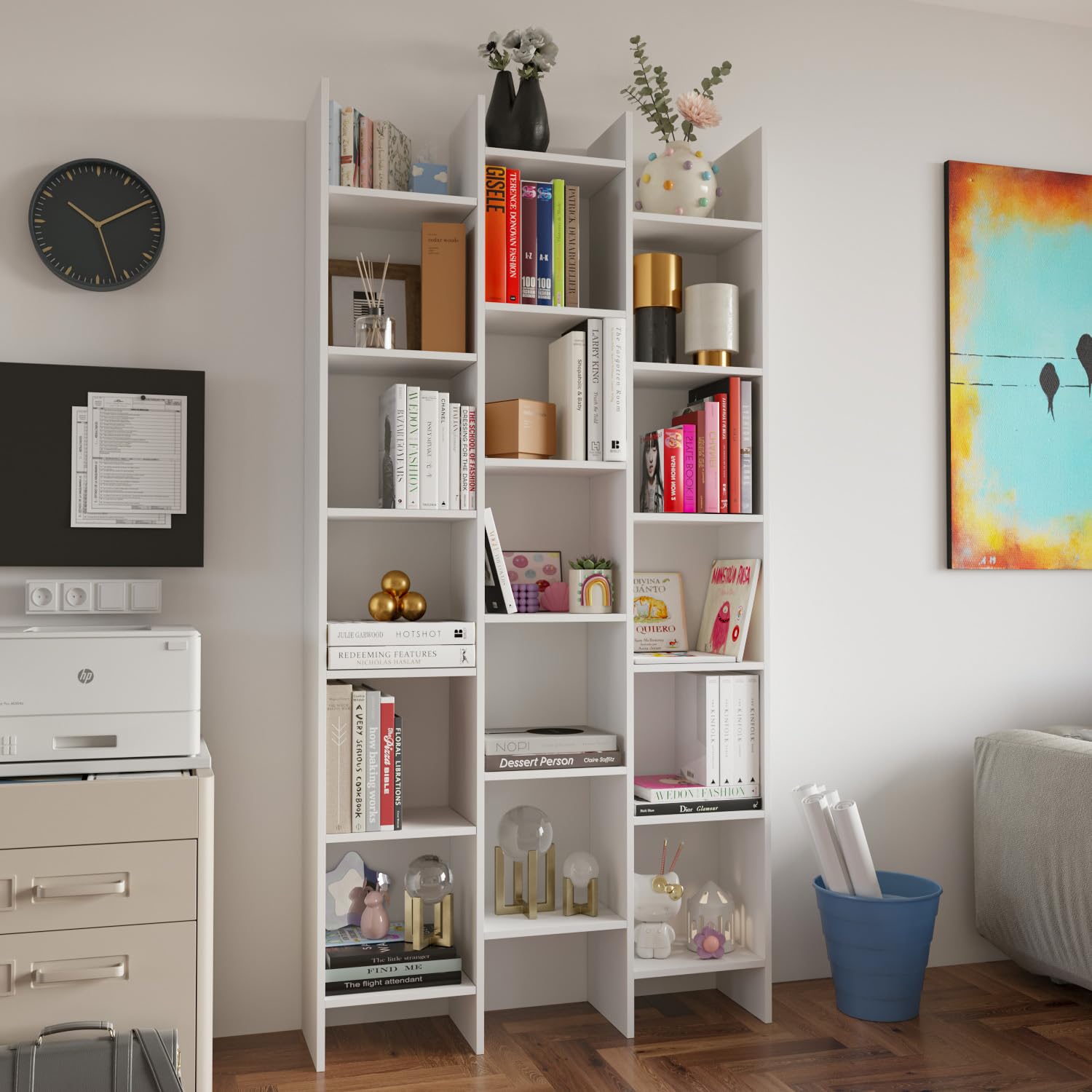 EGLEMTEK Libreria Marchina Design Cubico Scaffale Mensola Moderna Mobile Per Libri Con Ripiani Per Soggiorno Salotto 192 x 96 x 25 cm (Colore Bianco)