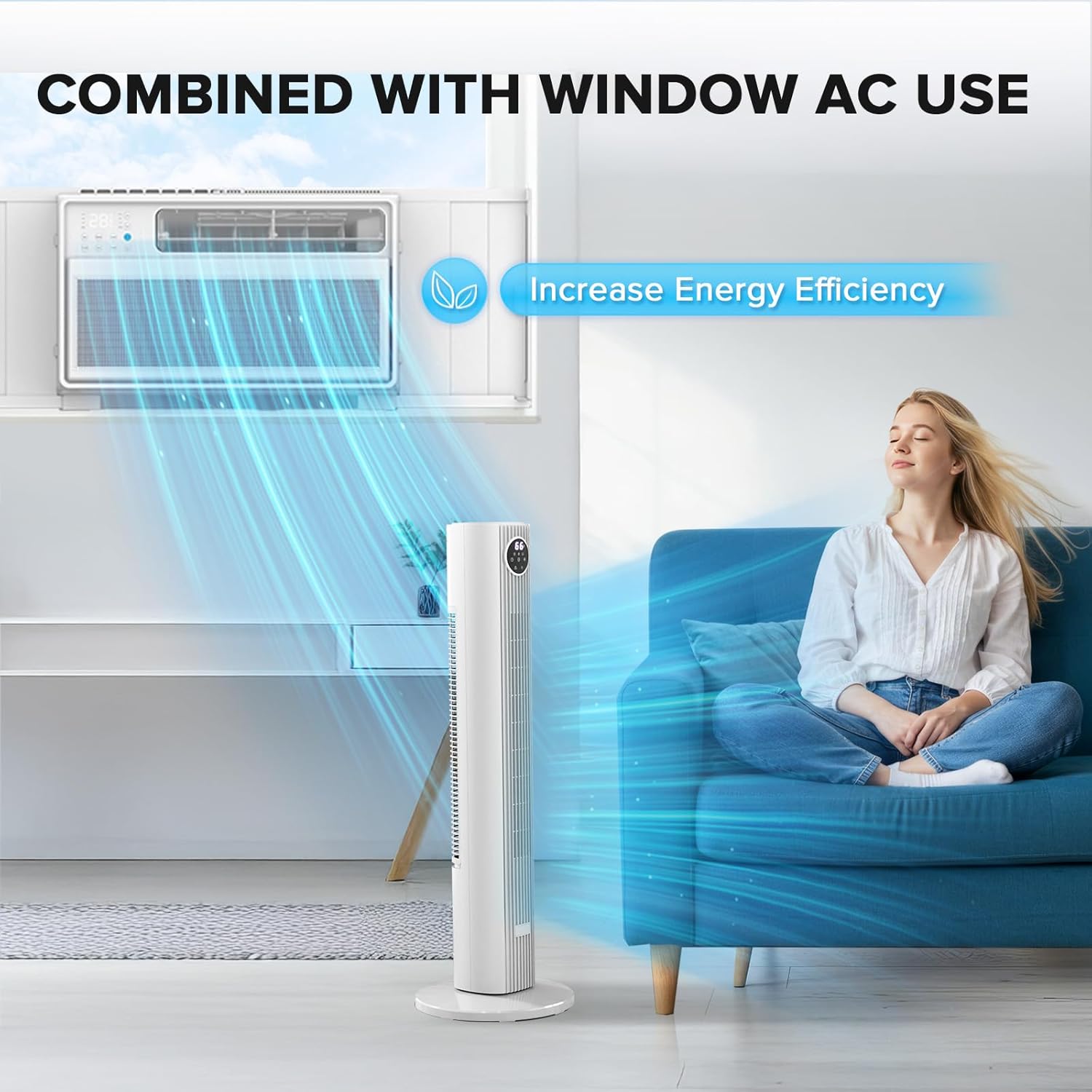 Tower Fan for Bedroom, Standing Bladeless Fan that Blows Cold Air for Home, 85° Oscillating Quiet Cooling Floor Fans with Remote, 12H Timer, 23ft/s Velocity, 3 Speeds, 4 Modes, 36 inch (White)