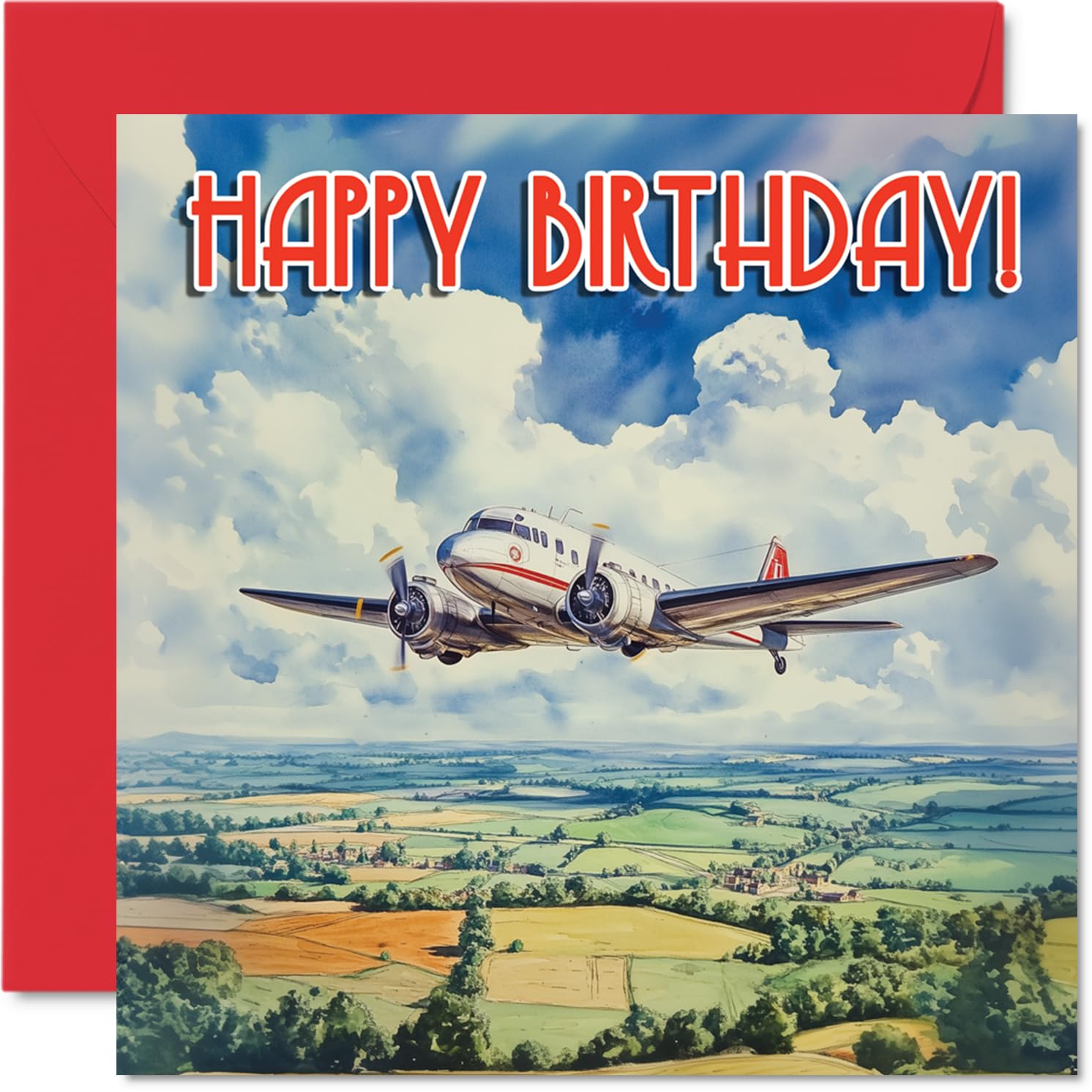 1940s Aircraft Birthday Cards - Passenger - Happy Birthday Card for Dad Mum Brother Sister Grandad Nanny Uncle Auntie Cousin, 145mm Bday Greeting Cards