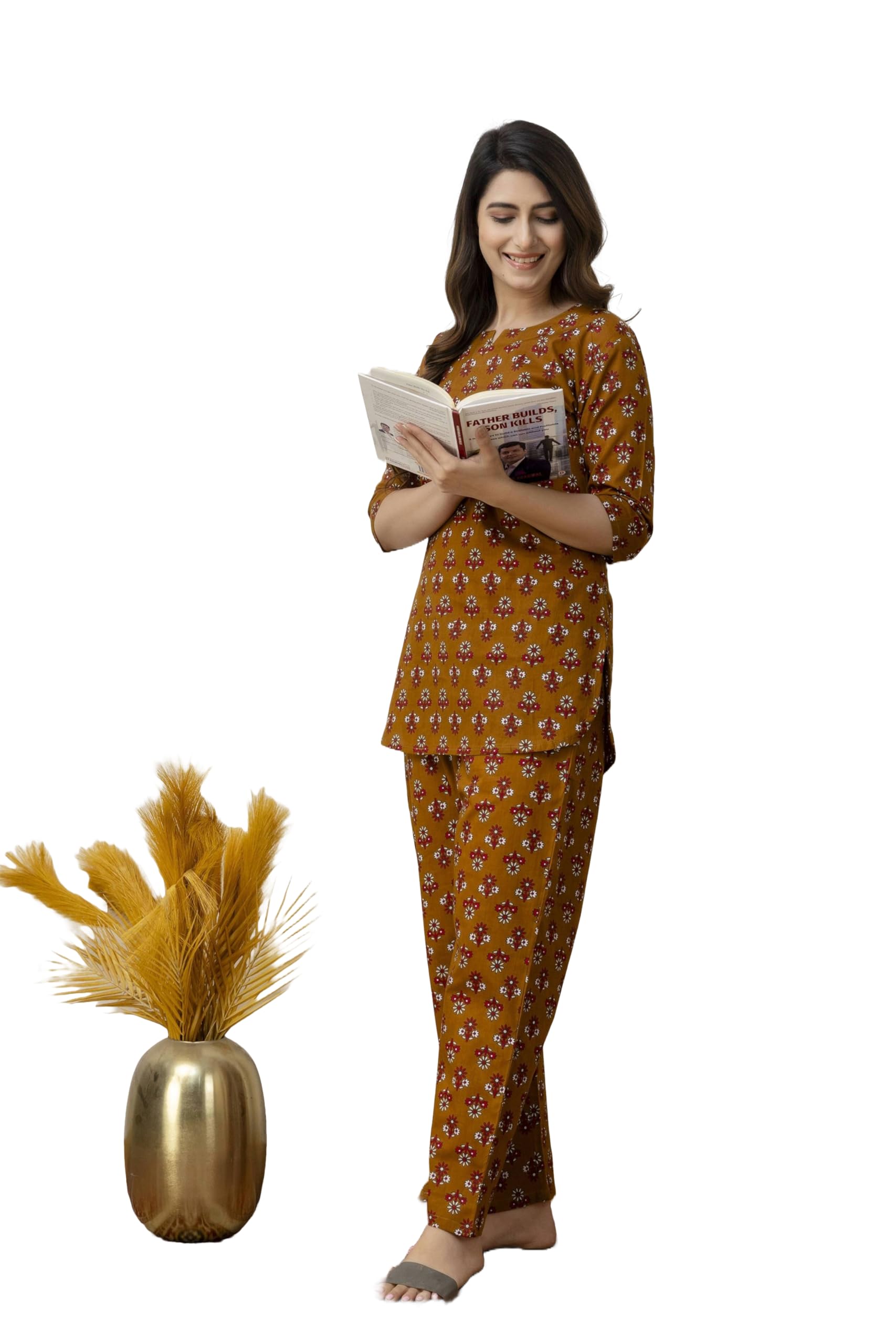 Women's Pure Cotton Summer Wear Night Suit | Booti Floral Print | Soft & Stylish Sleepwear Set | Comfortable Pajama & Top