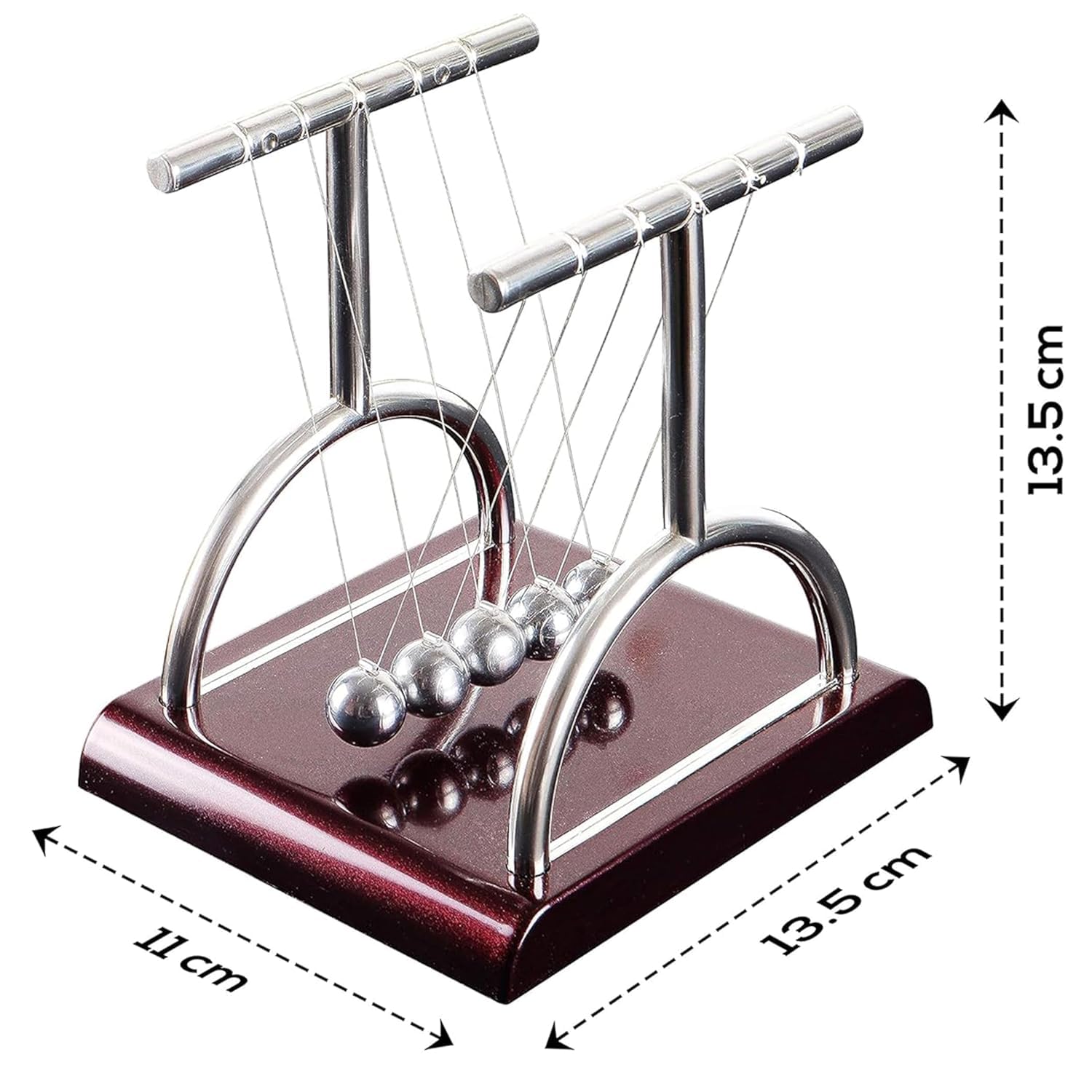 Newton Cradle Pendulum Metal Perpetual Motion Toy & Swing Balance Collision Ball Decoration Figurine with Polished Plastic Base for Office Classic Desk Toy (13.5X11X13.5Cm) Brown 2