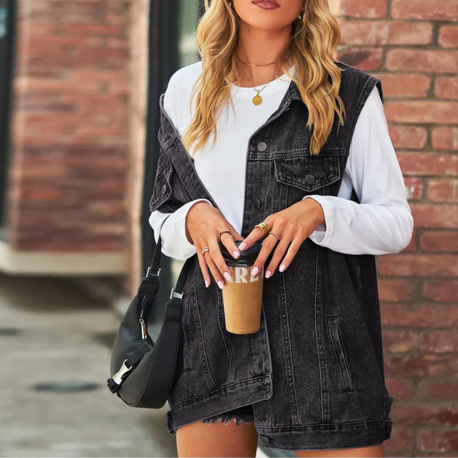 Damen Lose Casual Klassische Denim Jacke Ärmellose Knopf Denim Weste Jacken