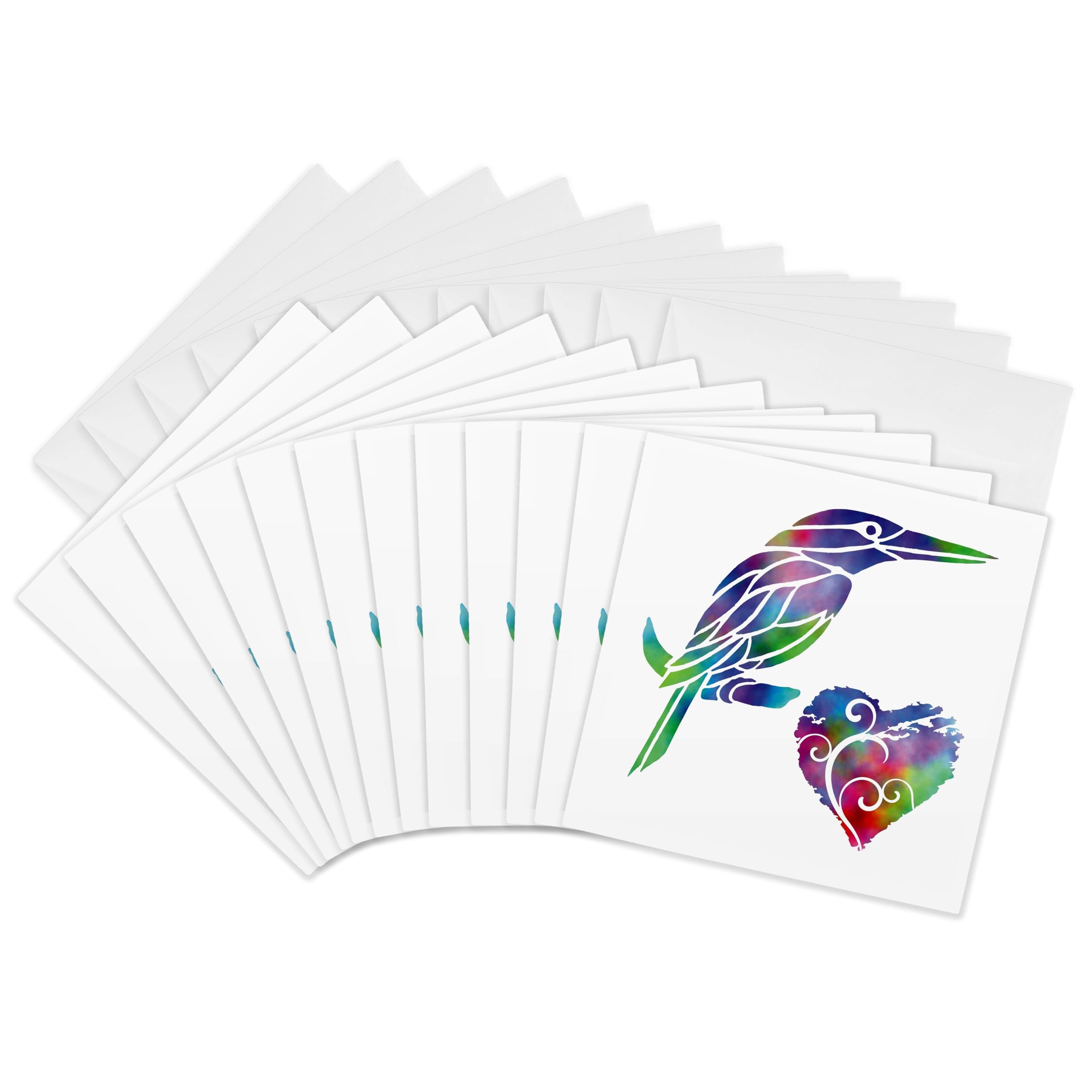 3dRose Greeting Cards - Love Kookaburra- Tie Dye Kookaburra Bird and Swirly Heart - 12 Pack - Designs- LOVE ANIMALS
