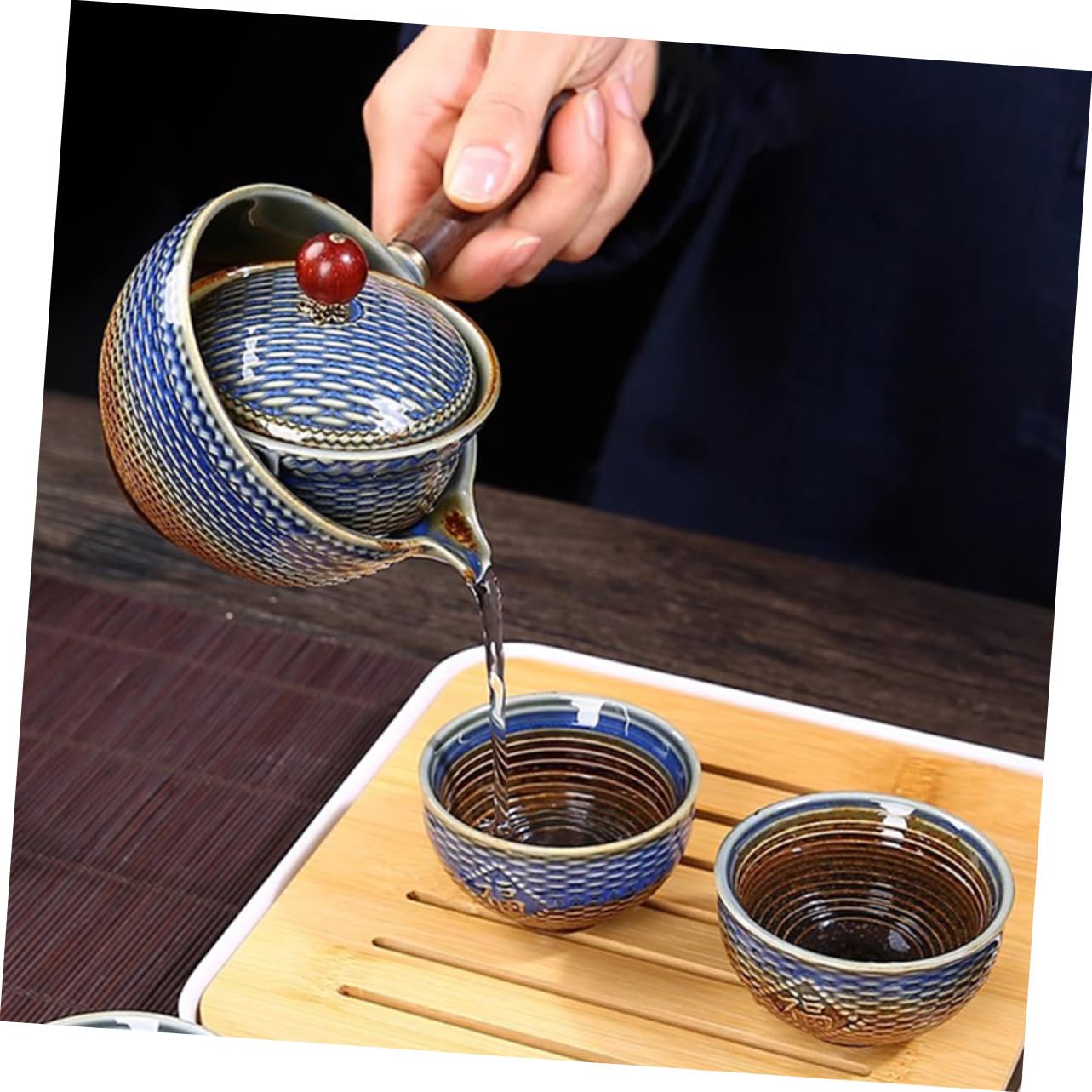 Mipcase Juego de Té y Material Bambú de Cerámica Portátil Diseño Elegante Adecuado para Viaje y Uso en Casa para Aficionados al Té