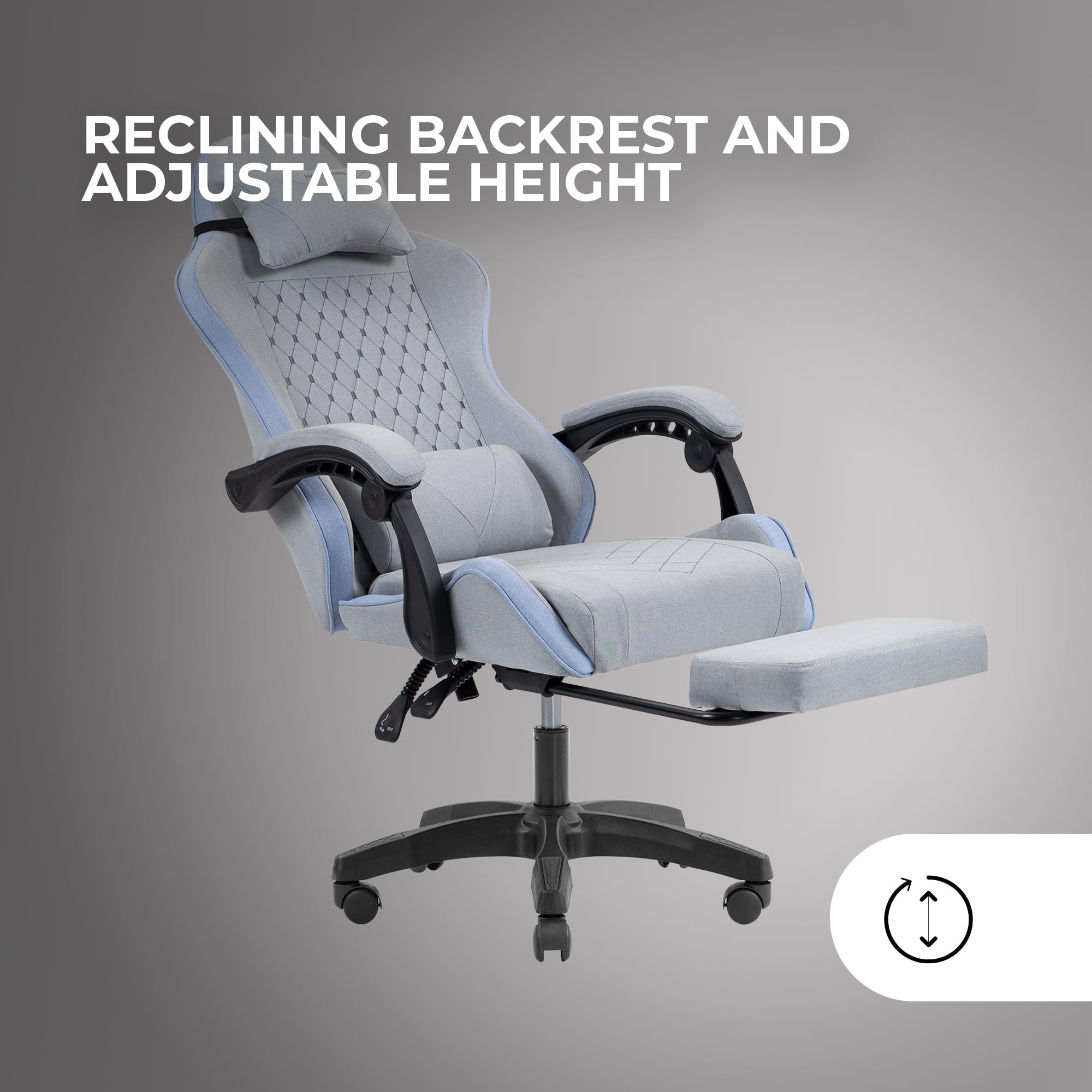 Mars Gaming MGC-X, Silla Gaming Ergonómica, Tejido Transpirable, Respaldo Reclinable y Altura Regulable, Reposabrazos Dinámico, Cojín Cervical y Lumbar, Silla Oficina con Reposapiés Extensible, Azul