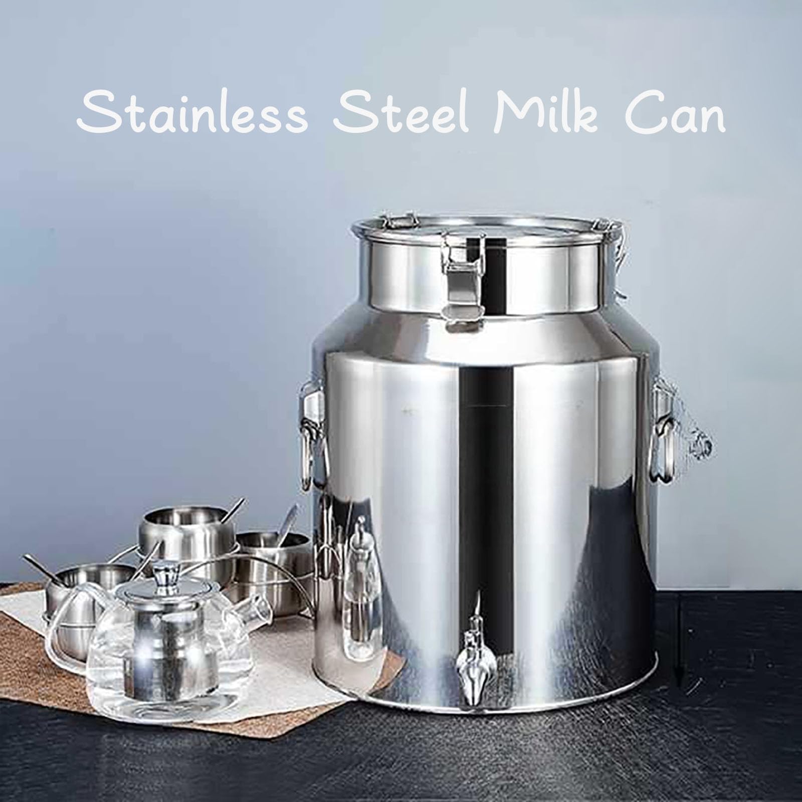 Cubo De Leche De Acero Inoxidable con Grifo Y Tapa Hermética. Jarra De Leche con Grifo. Contenedor De Transporte De Acero Inoxidable para Leche Y Aceite, 5 litros.(5L)