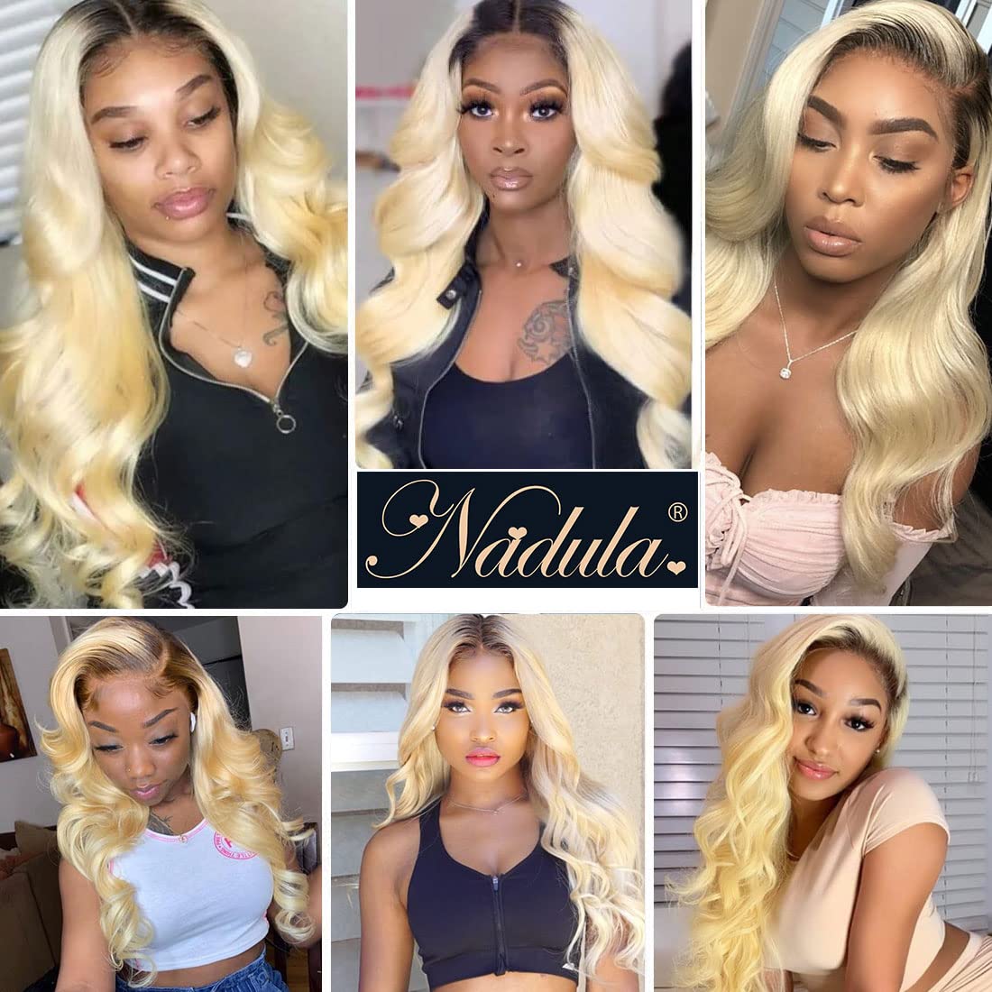 Nadula Hair Ombre T1B613 Blonde Body Wave Human Hair 3 Bundles 10A Brazilian 100% Remy Hair Dark Roots Honey Blonde Human Hair Wavy Weaves Sew in Extension (14 16 18inch)