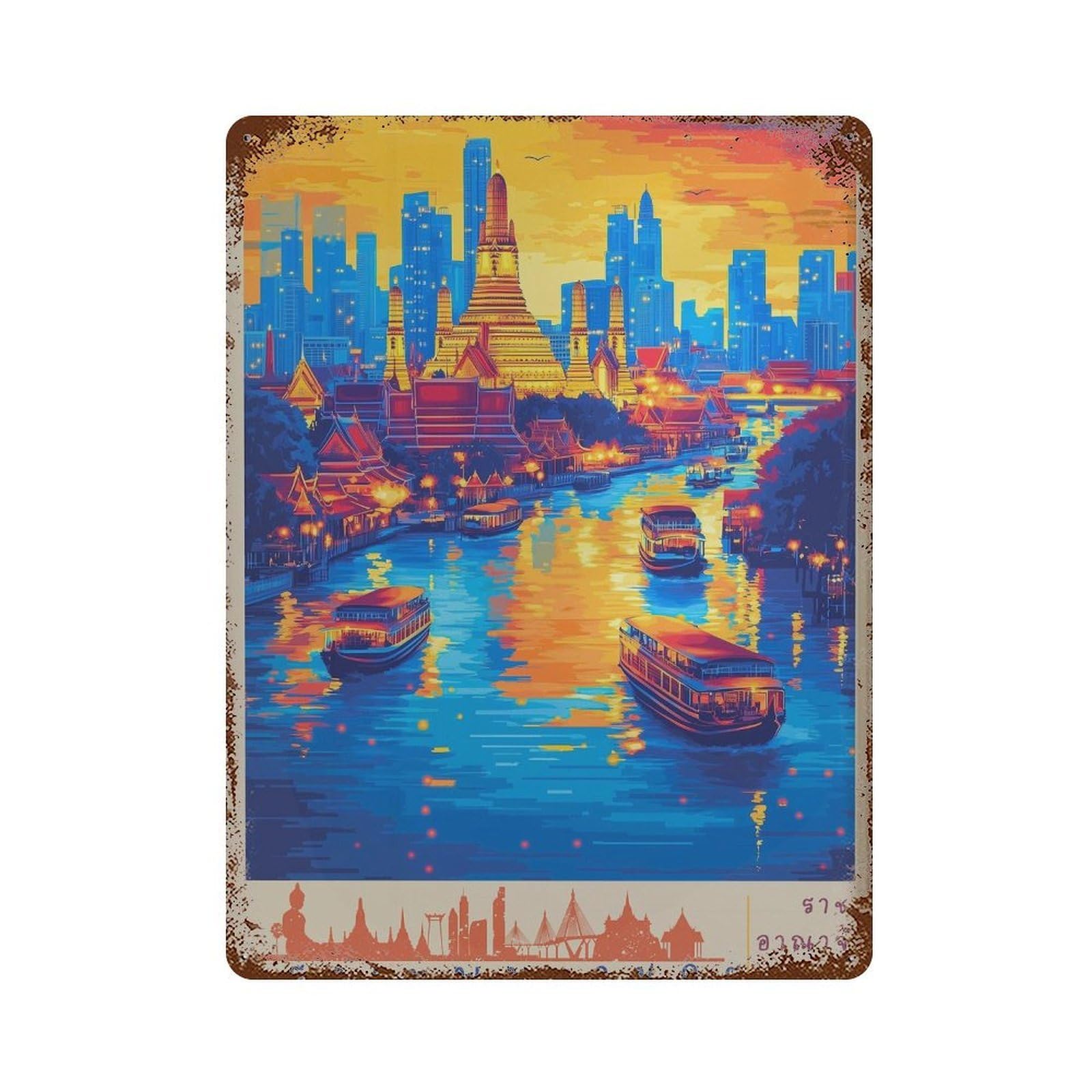 xiaoxiaoshen Bangkok Travel Wat Arun Temple Thailand in Thai Wall Decor Art Metal Tin Poster Modern Home Decor Art Home Bar Shop Decorations Vintage Sign 40x30cm