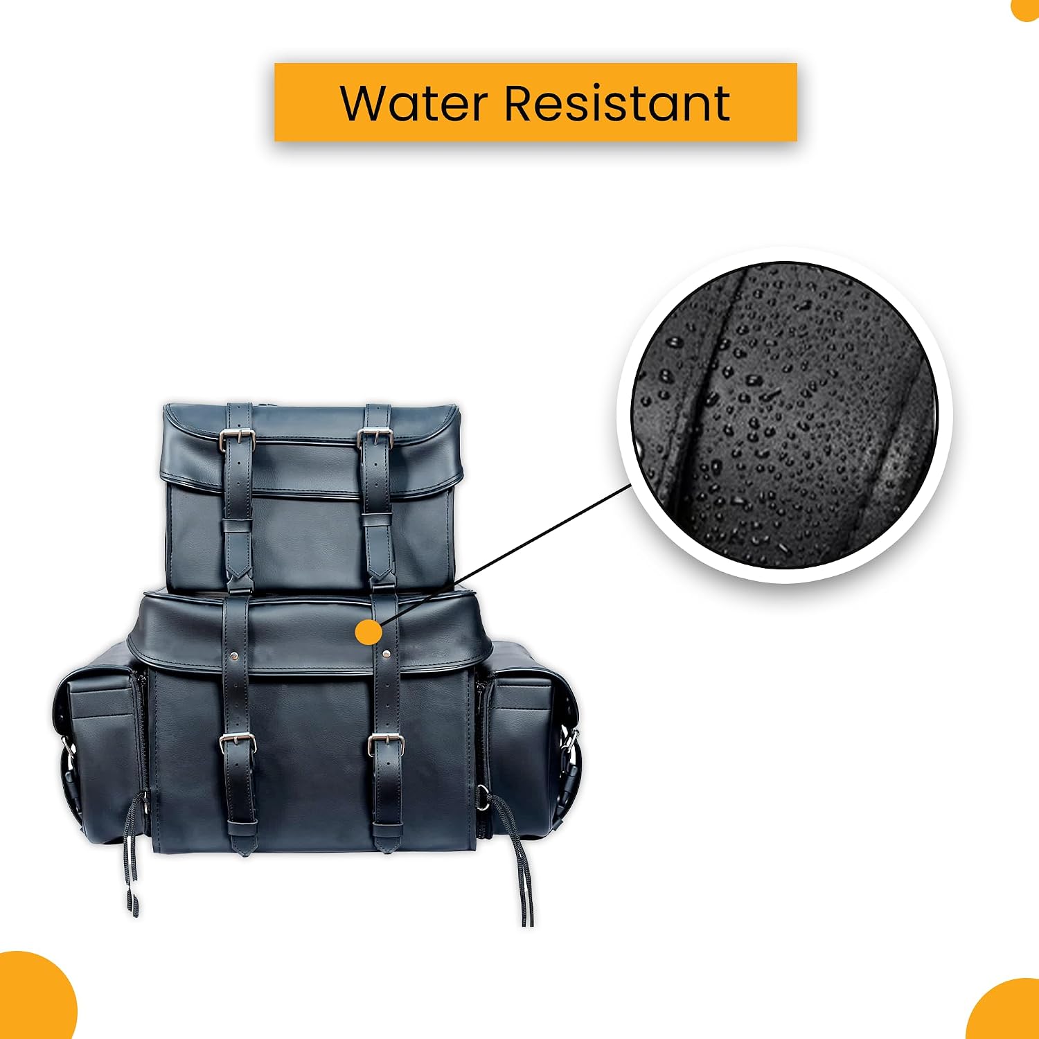 Genuine Leather Motorcycle Sissy T Bar Bag - Weather Resistant Motorcycle 4 Piece Luggage Bag with Multiple Storage Compartments, Adjustable Mounting Rig, Removable Rain Cover (Black)