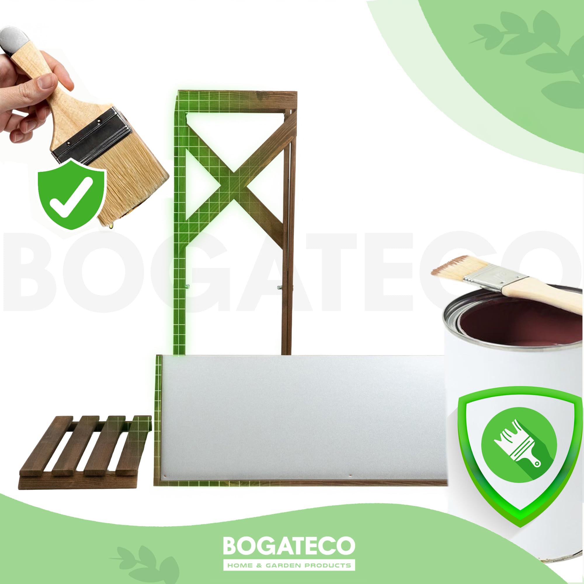 BOGATECO Pflanztisch 118 x 84 x 38cm mit Arbeitsplatte aus Metall | Klapptisch imprägnierter Blumentisch Outdoor Gärtnertisch mit Regal Gartenarbeitstisch Wetterfest