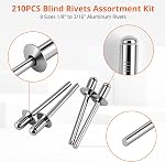 Proster 210PCS Aluminum Blind Rivets Assortment Kit - 8 Most Common Sizes (3/32" to 1/4") for DIY, Auto Repair, Metalworking & Home Maintenance with Portable Storage Case