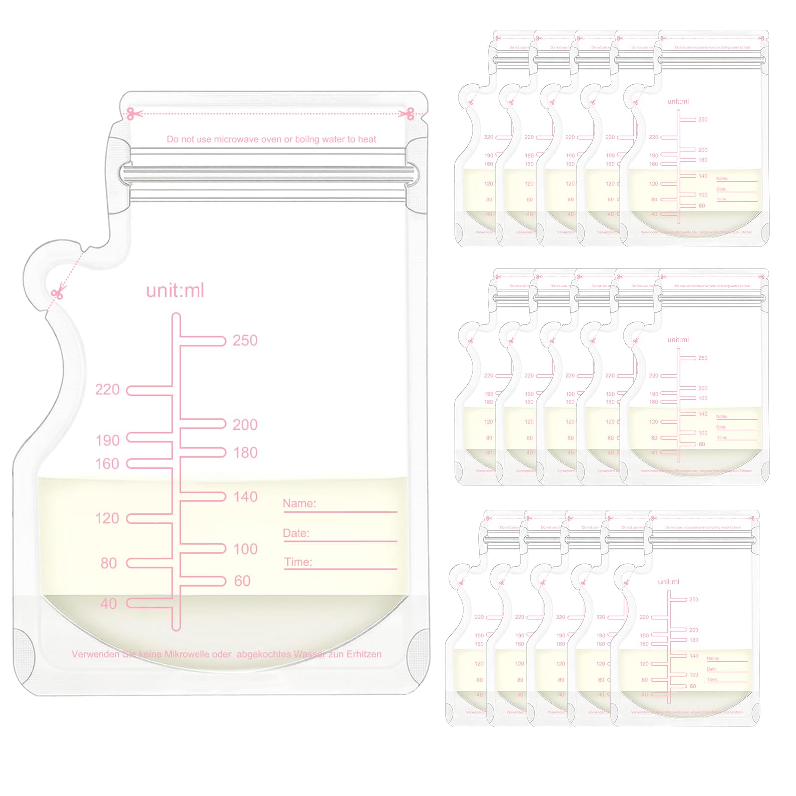 HAGOT 150PCS Breast Milk Storage Bags (250ml/8oz), Leakproof & BPA Free, Pour Spout & Self-Standing Design for Fridge & Freezer