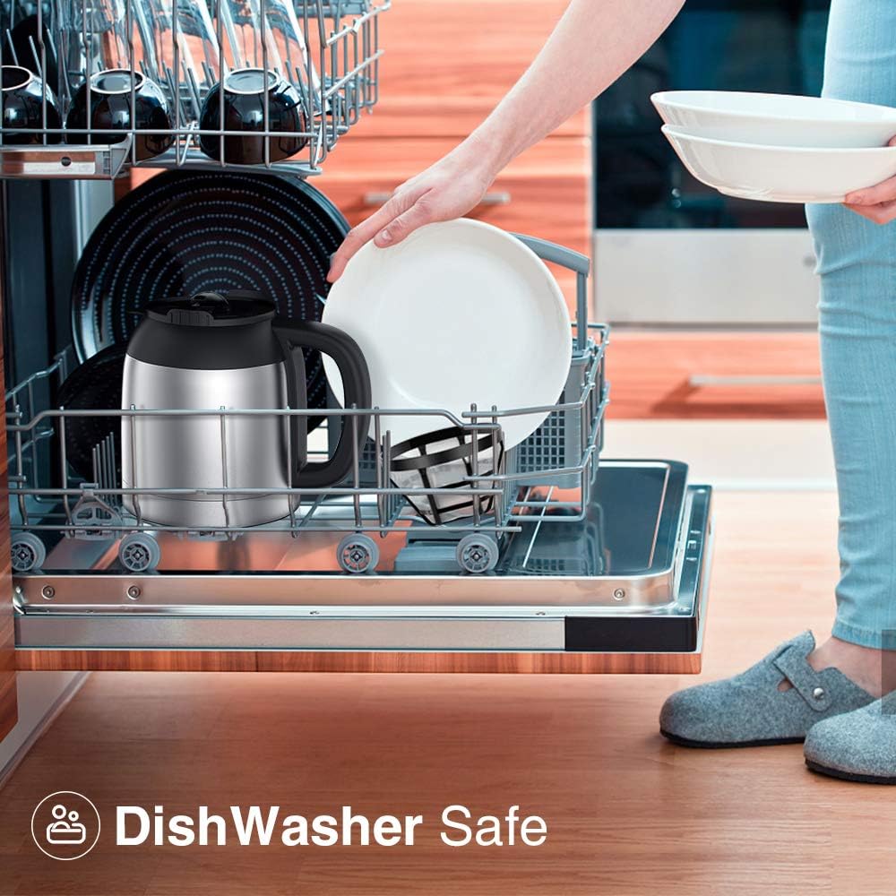 Thermal carafe and filter basket being placed into a dishwasher