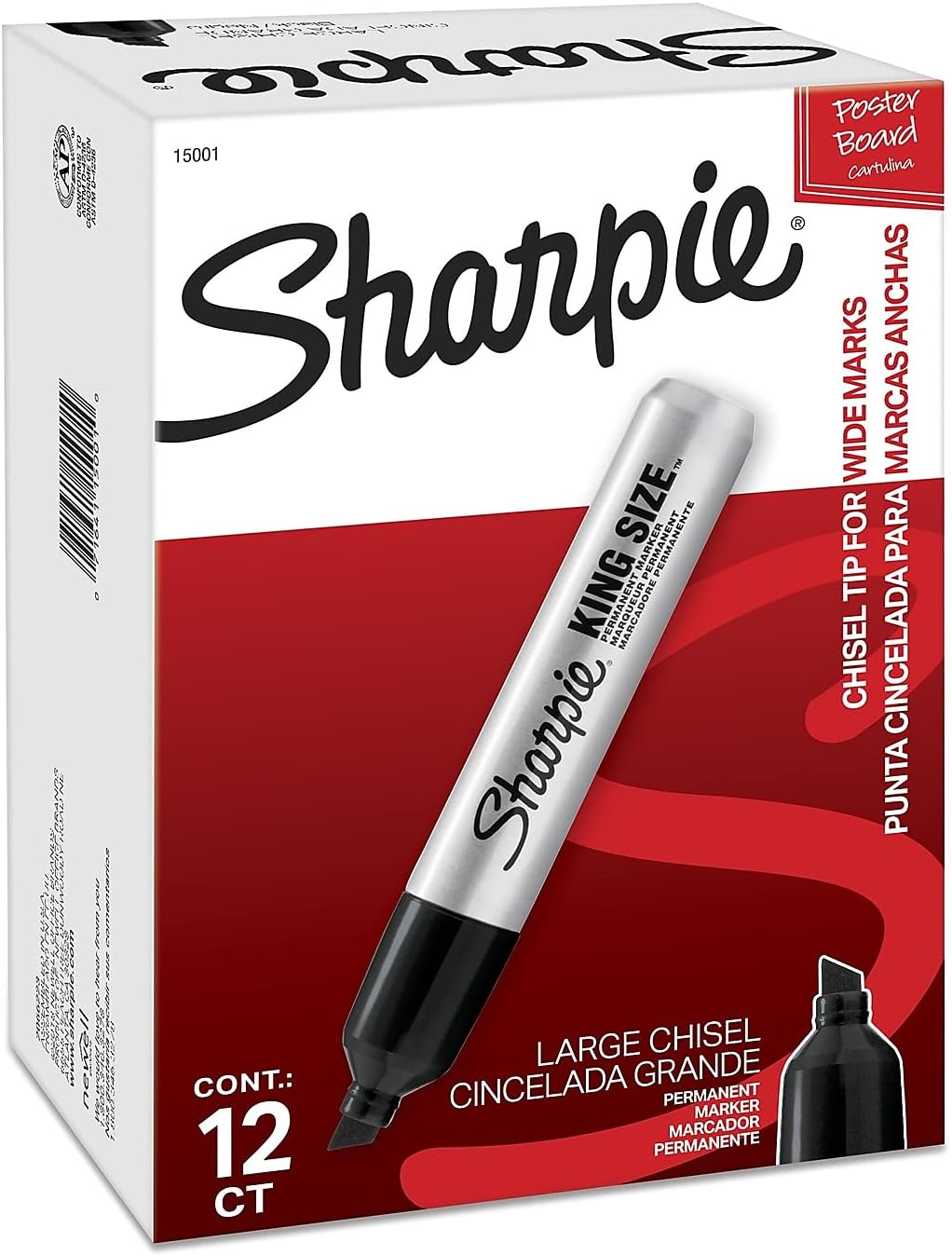 Sharpie Pro King Size Permanent Markers, Chisel Tip, Black, 12-Count