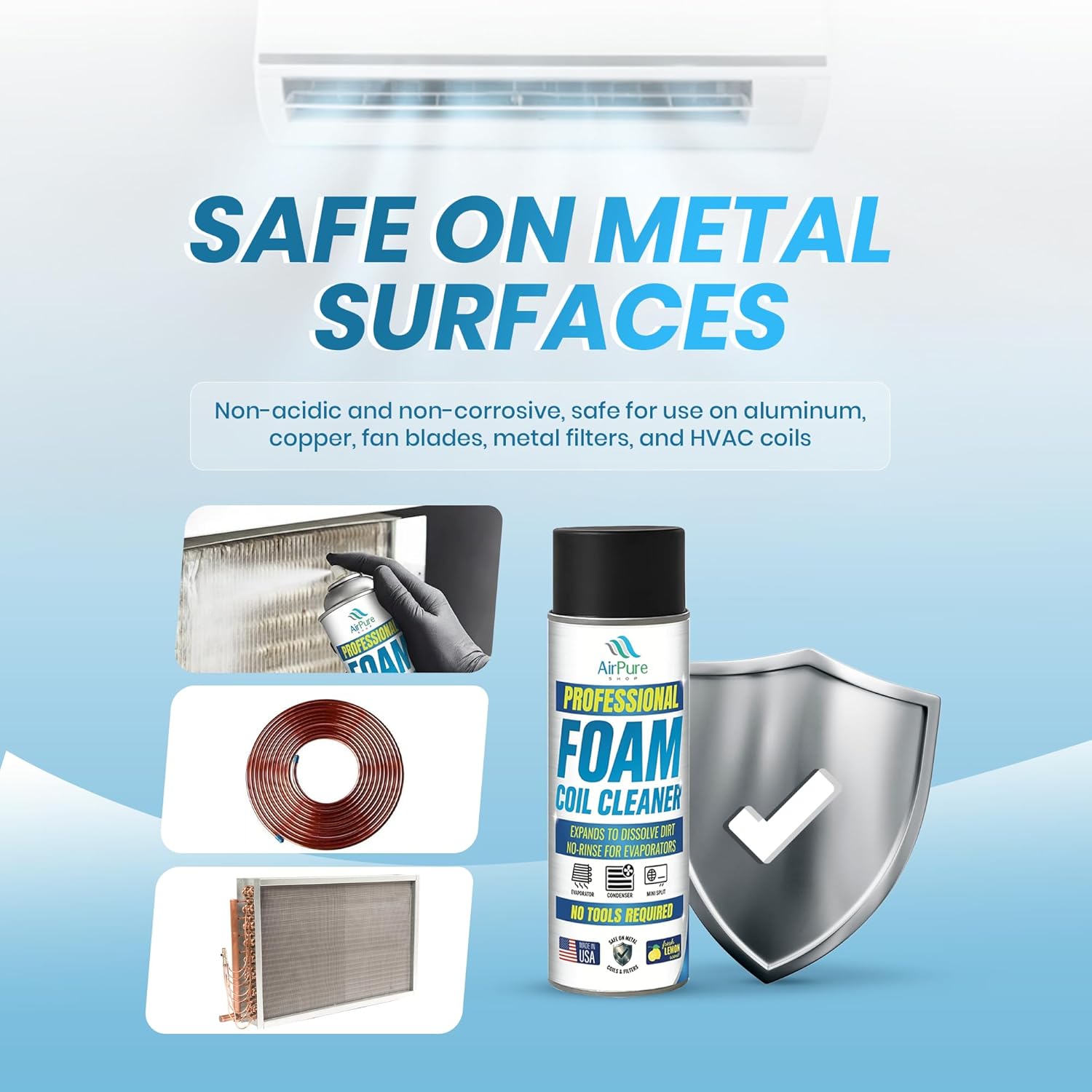 Foaming Coil Cleaner Spray 2-Pack, No-Rinse HVAC Foam for Evaporators, Condensers & Mini Splits, Expanding Lemon Scent Formula, 18 oz Each