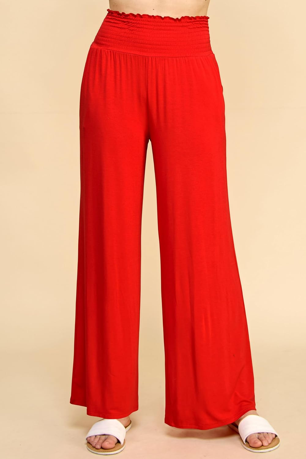 Made By Johnny Women's Elastic High Waisted Palazzo Pants Casual Wide Leg Long Lounge Pant Trousers with Pocket - Image 2