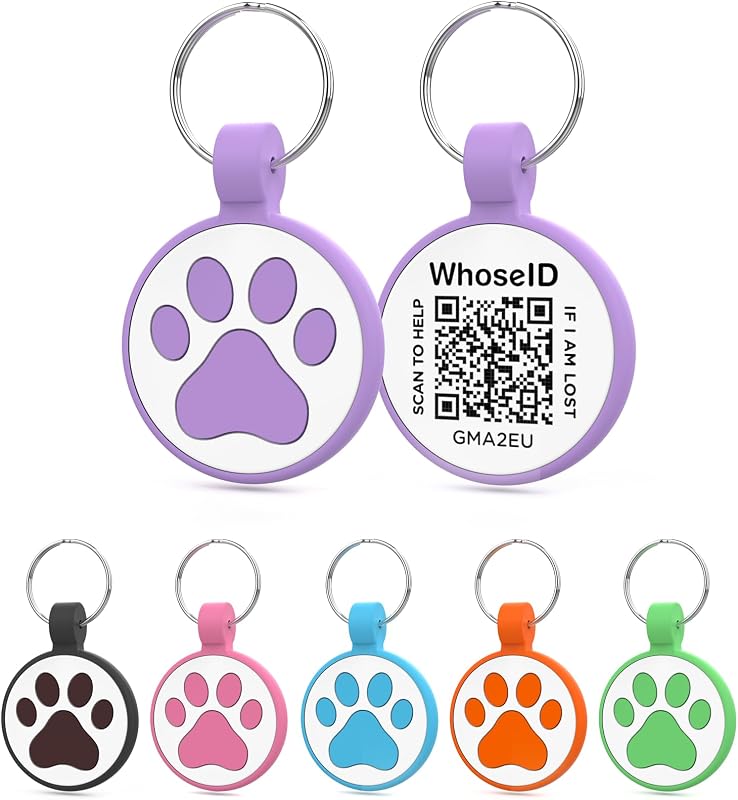 Tag de Identificação com QR Code para Gatos em Silicone Roxo WhoseID W23, 3,18 cm