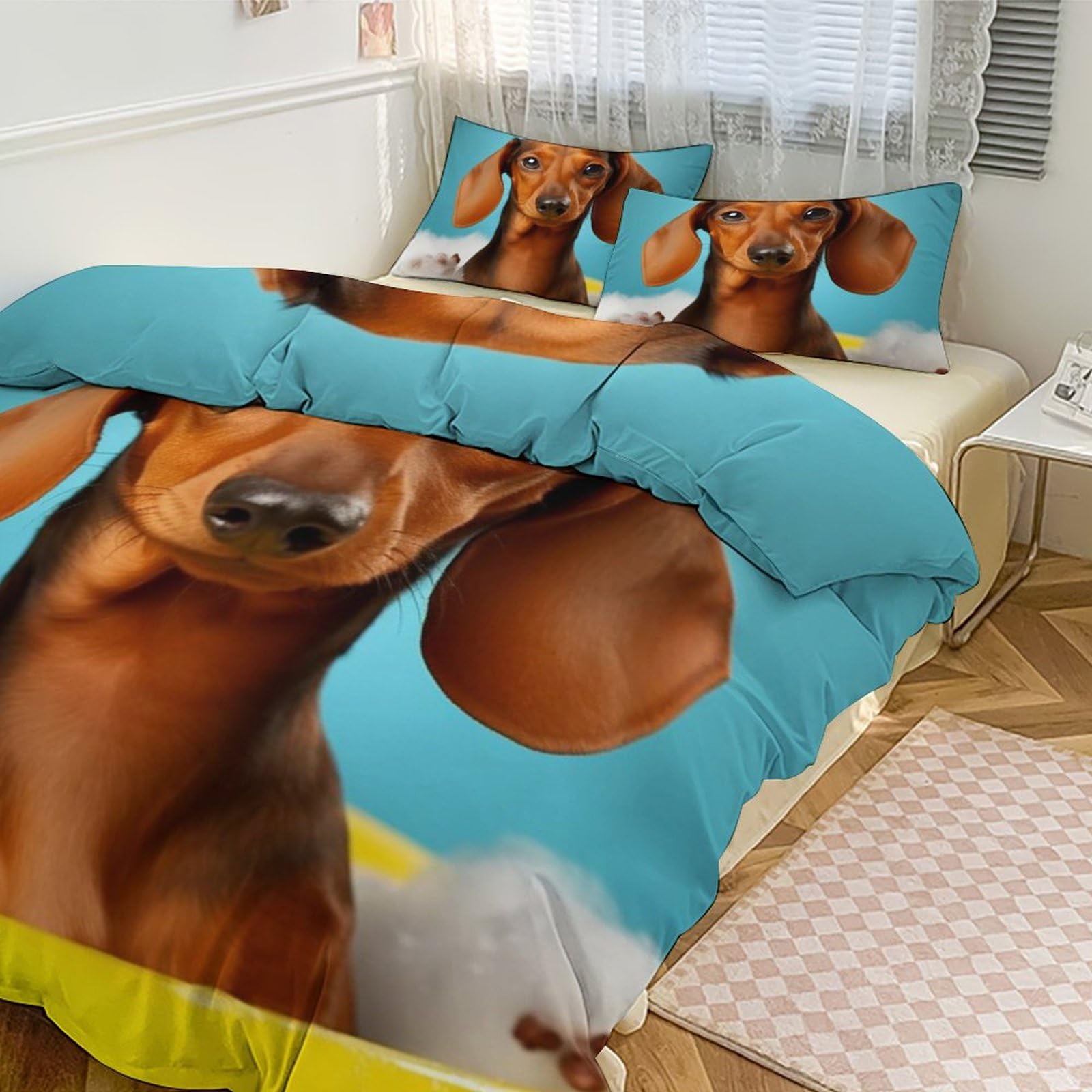 Parure de lit réversible 3 pièces housse de couette microfibre 2 taies d'oreiller