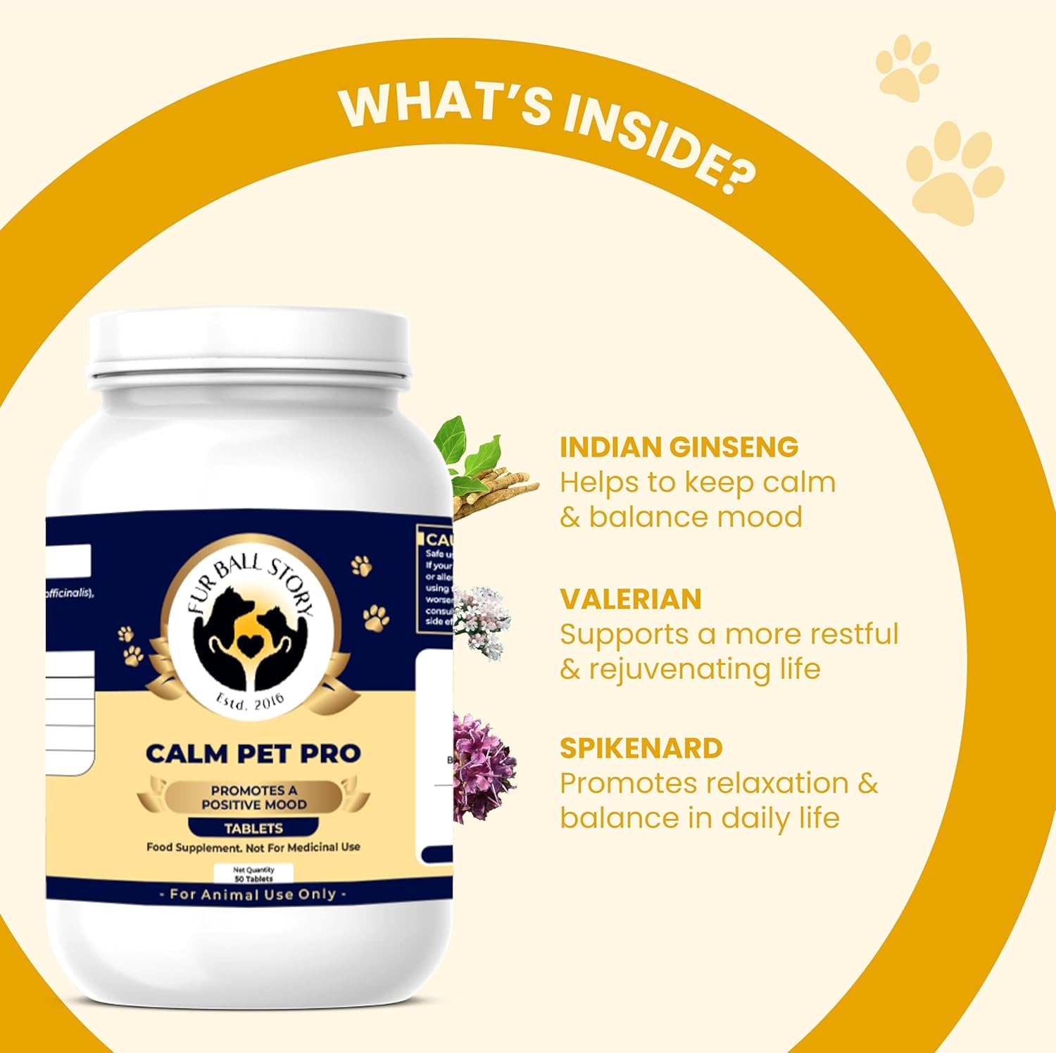 Fur Ball Story Calm Pet Pro - Calming Supplement for Dogs & Cats | Supports Relaxed Mood | Banana-Vanilla Flavour (50 Tablets)