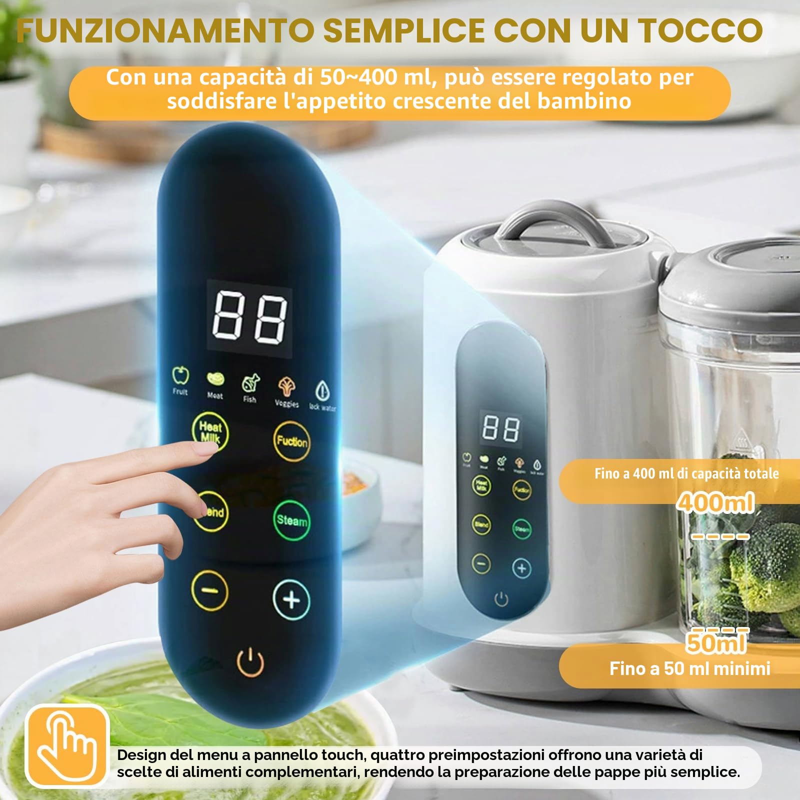 Cuocipappa Multifunzione per Bambini 400 ml Frullatore e Sterilizzatore