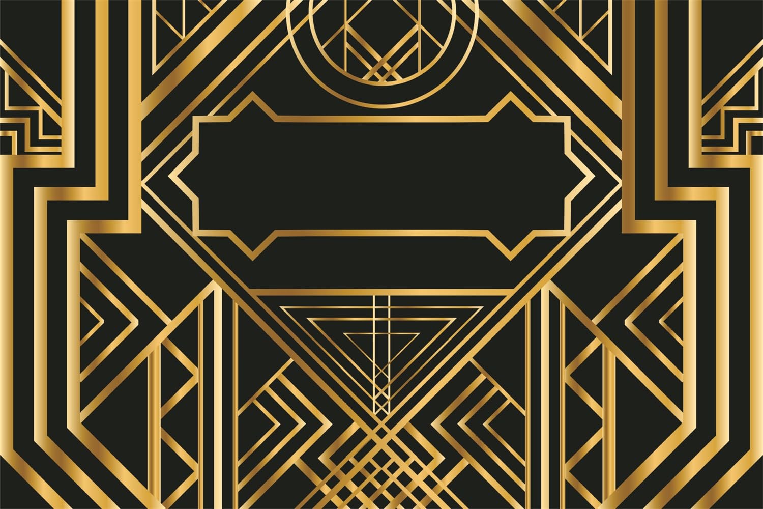 SADFA 10x8ft Luxury Black and Gold Happy Birthday Party Backdrop Roaring 20s Themed Backdrop Vintage Geometric Lines Art Event Wedding Party