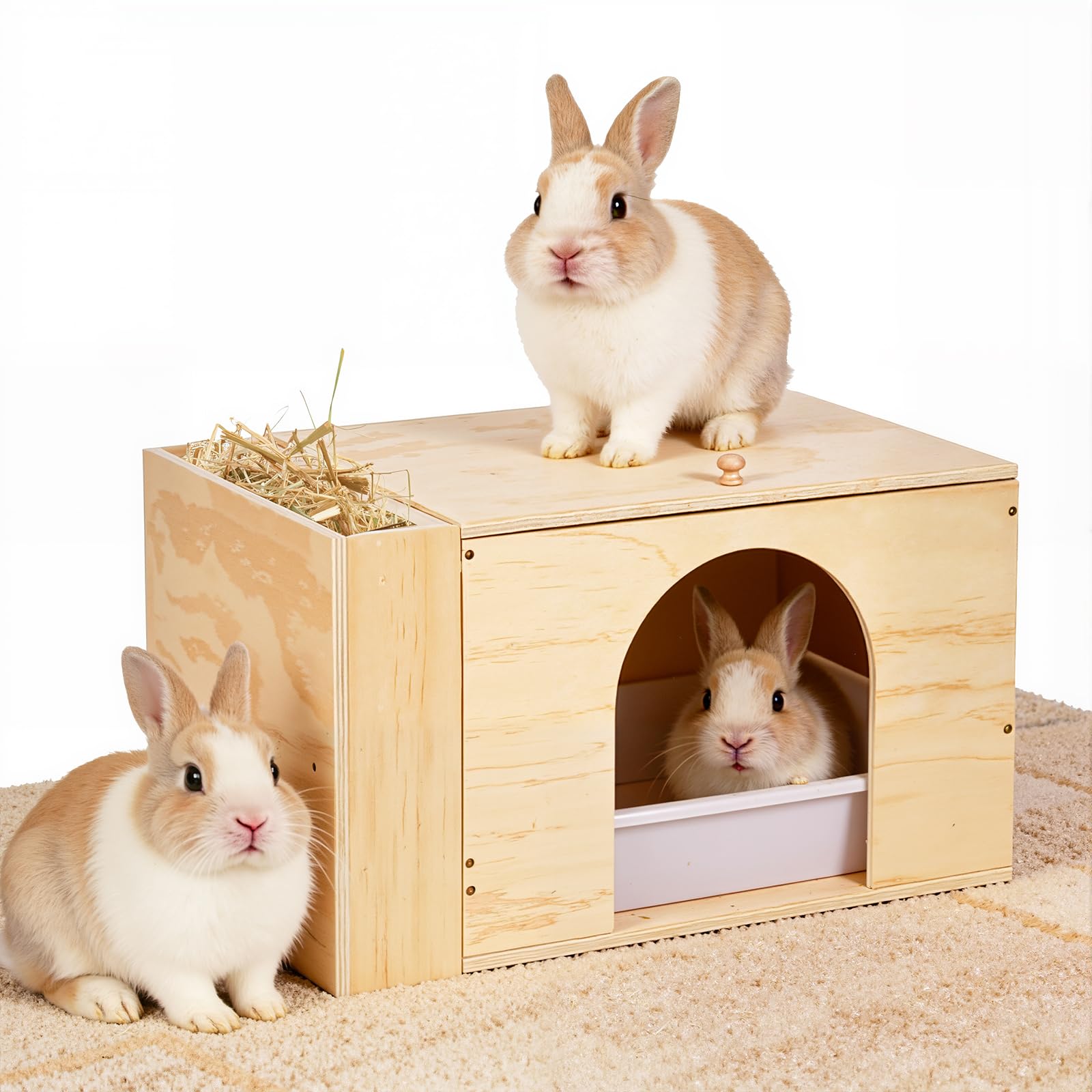 Râtelier à foin et maison 2 en 1 pour lapin