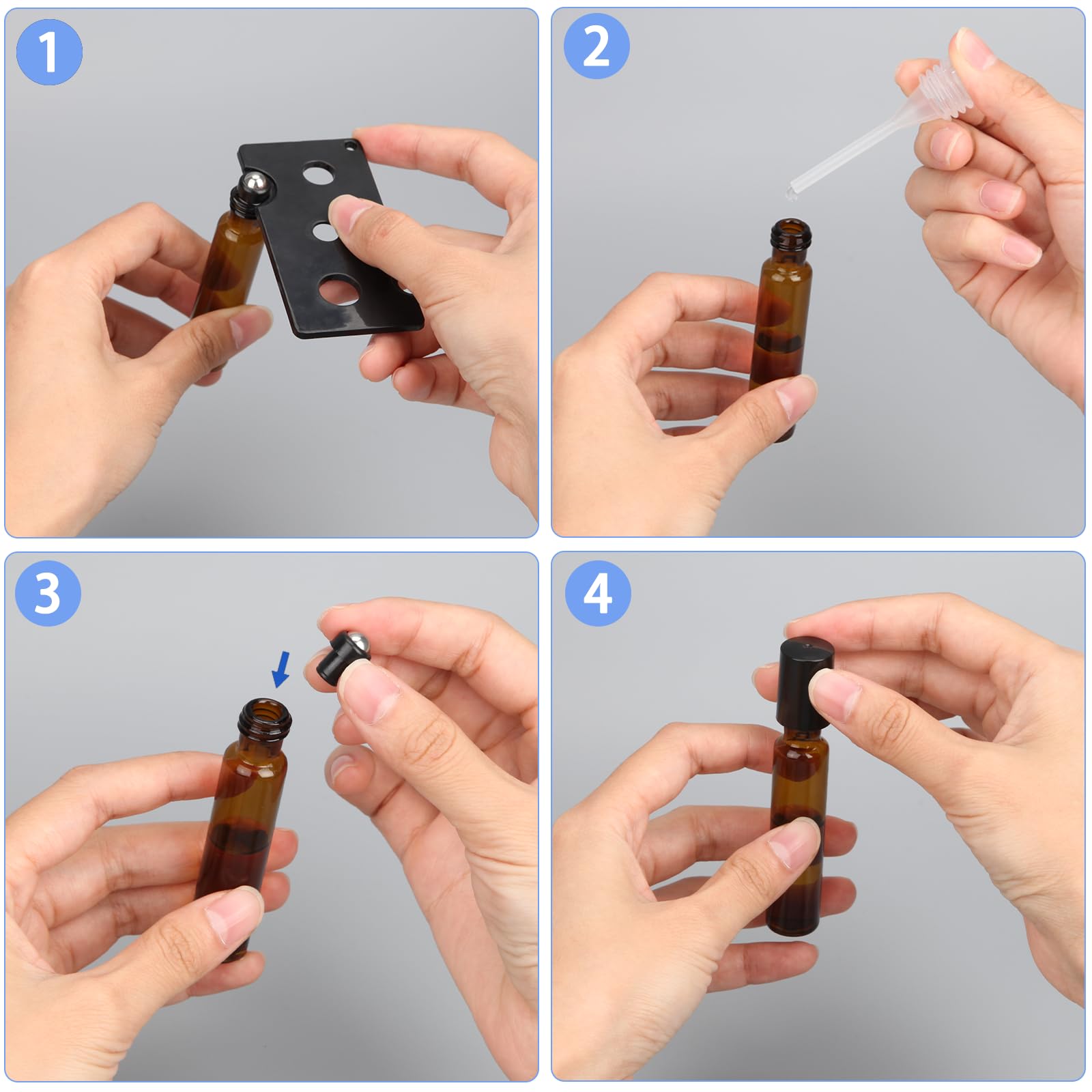 DKBT 30 bottiglie vuote da 10 ml, rollon, per olio essenziale, marrone, rollon, per oli con rullo in acciaio inox, oli essenziali, lozioni, profumi, massaggi