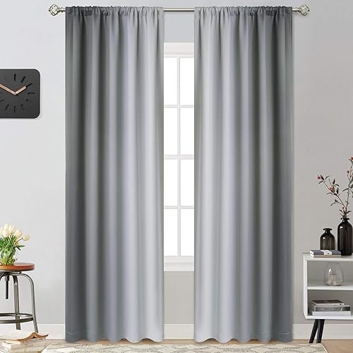 Yakamok Cortinas de 84 pulgadas de largo, color degradado gris y blanco grisáceo, para dormitorio, oscurecimiento de la habitación, aislamiento