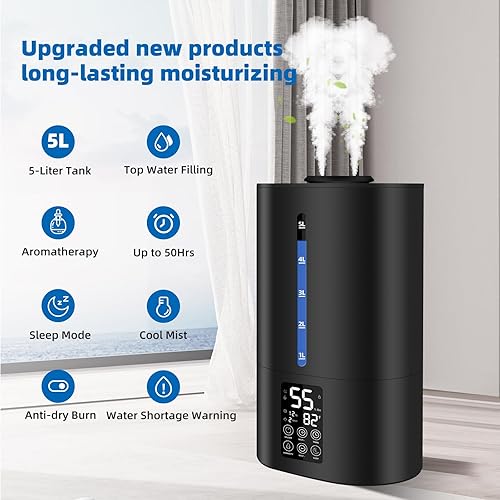 Miniatura 4 de Humidificadores de 5.2L para dormitorio y plantas, humidificadores ultrasónicos de niebla fría para el hogar, humidificadores de escritorio de