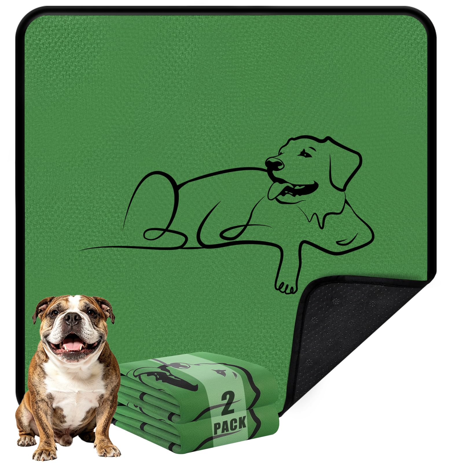 Washable Pee Pads for Dogs, Reusable Puppy Training pads Super Absorbent Non-Slip Leak-Proof Pet Mat for Home Car Travel Floor Crate Sofa Bed Protector (2 Pack 60x60cm Green)