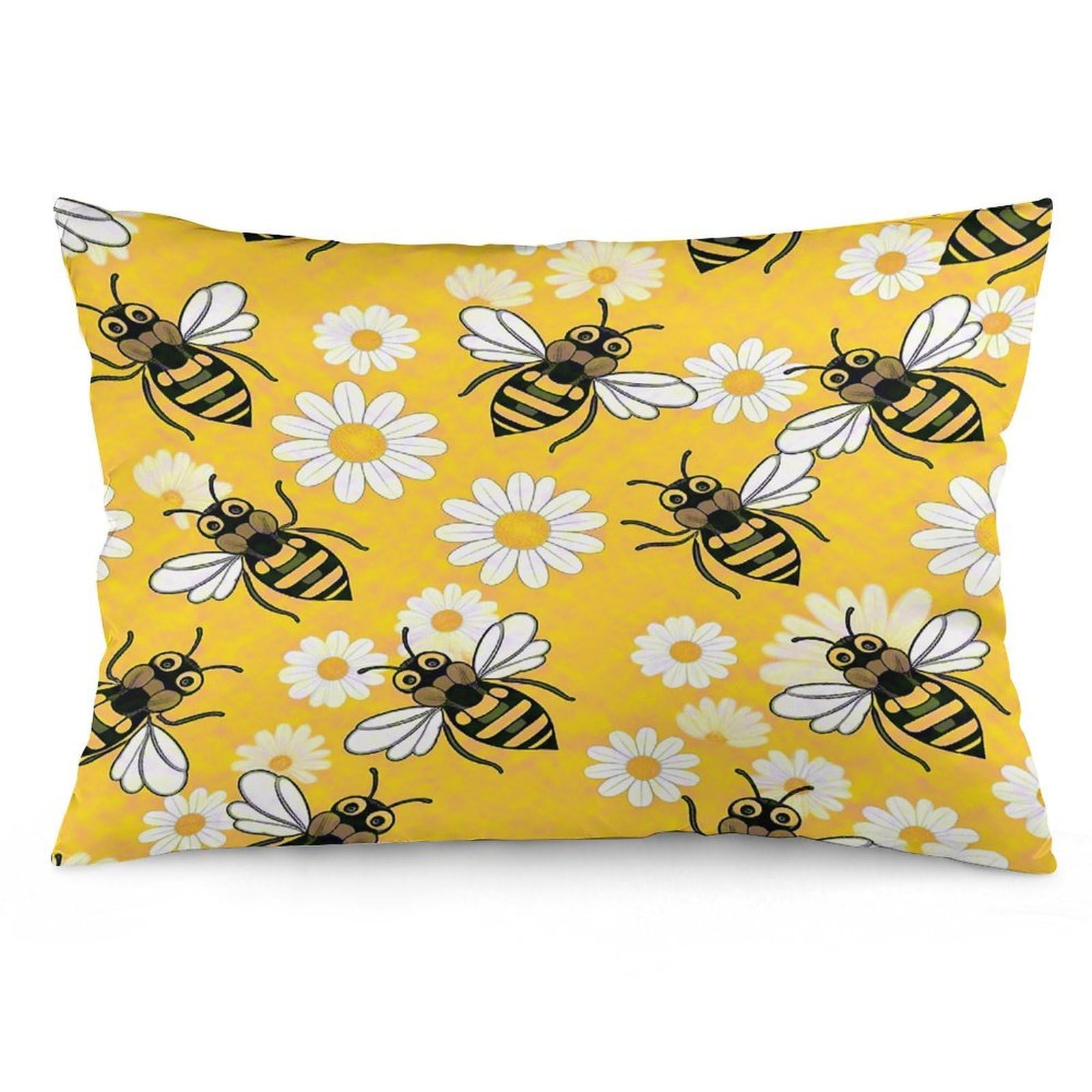 Bee Daisy Pattern Throw Pillow Cover Soft Pillow Case Decorative Lumbar Pillow Cover Cozy Throw Pillowcase Polyester Rectangular Cushion Case Decor for Couch Sofa Bed