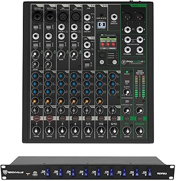 Audiosavings Bundle 1 Mackie ProFX10v3+ 10-Channel Analog Mixer w/Enhanced FX Bundle with Rockville RDF9U 1U 15A Rack Mount DJ Pro Audio Power Supply Strip w/USB Charging2 Items