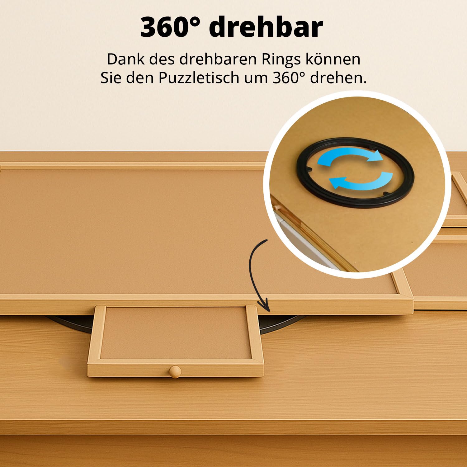 Drehbares Puzzle Board mit Schubladen & Abdeckplatte – Puzzletisch für 1500 Teile, 360° rotierbar, Rutschfester Filz, Sortierfächer, stabiles Holzbrett zum Puzzeln