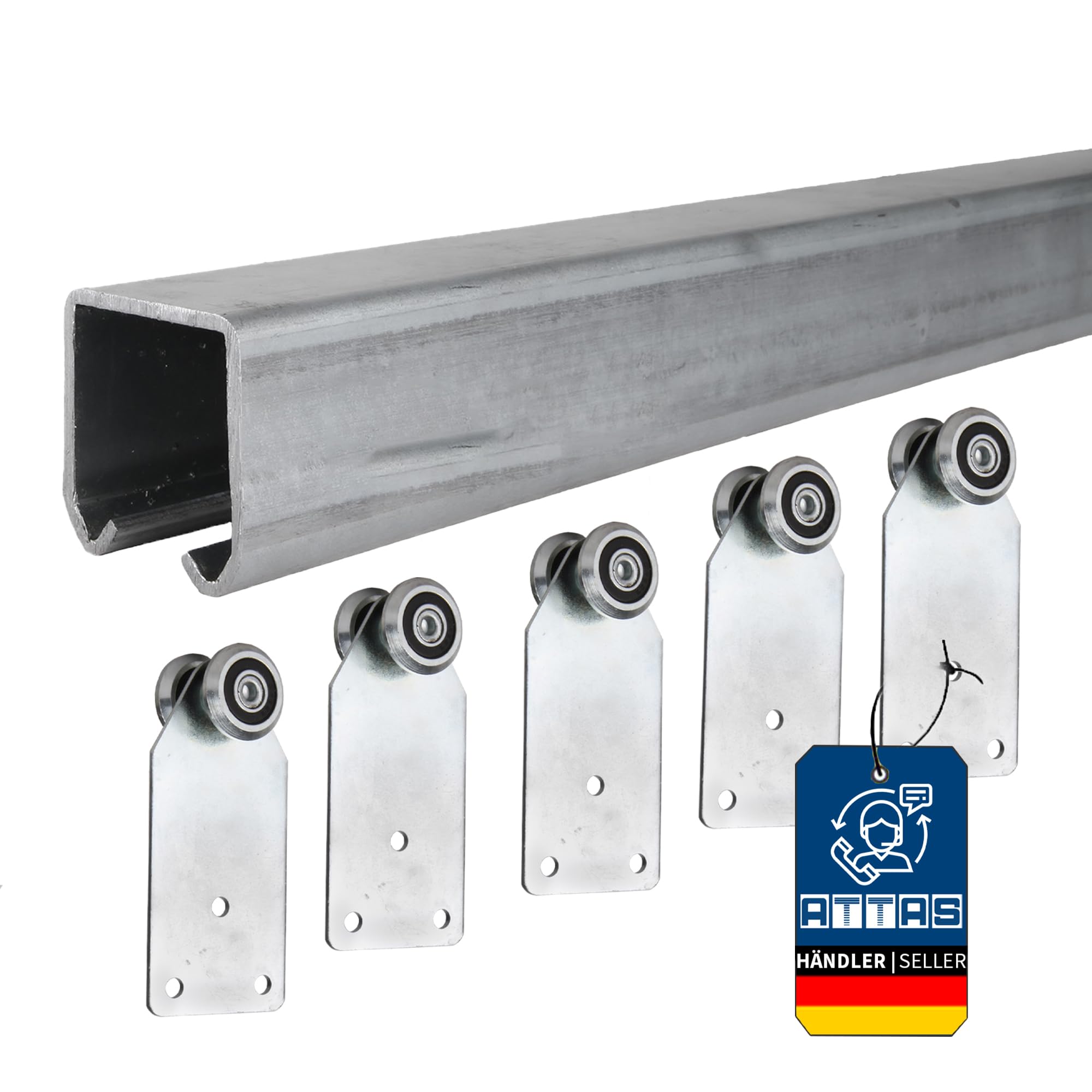 ATTAS Sistema de puerta corredera completo de 300 cm – Rieles con ruedas para puertas correderas y portones – robusto y resistente a la intemperie – Incluye carro corredera