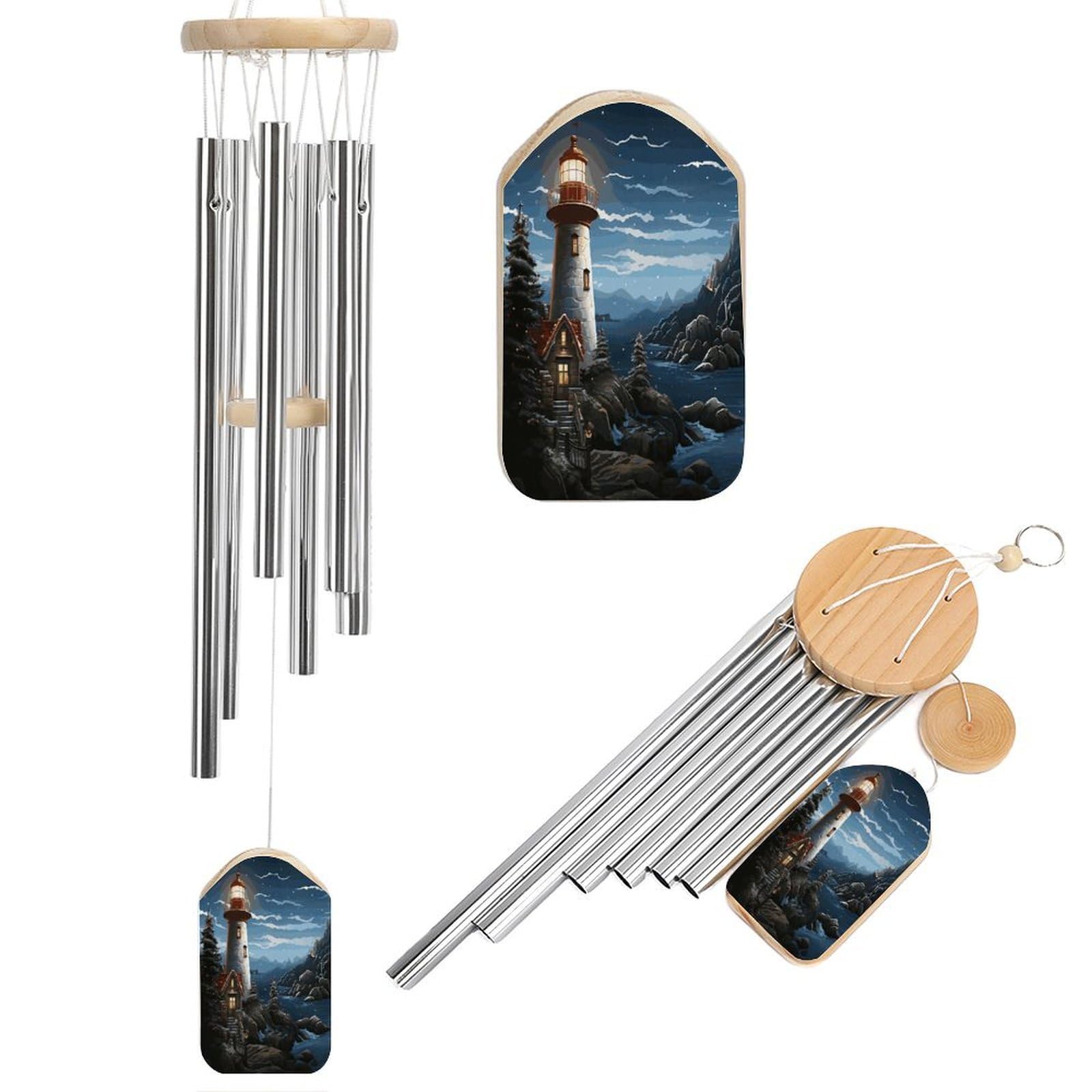 Khauerbc Women's Style Santa Claus Lighthouse Wind Chime-Outdoor-Garden Decors. Aluminium Wind Chimes To Melodic Tones .Memorial Wind Chime For Garden Yard Porch, Good Gifts For Mom Grandma Wife.