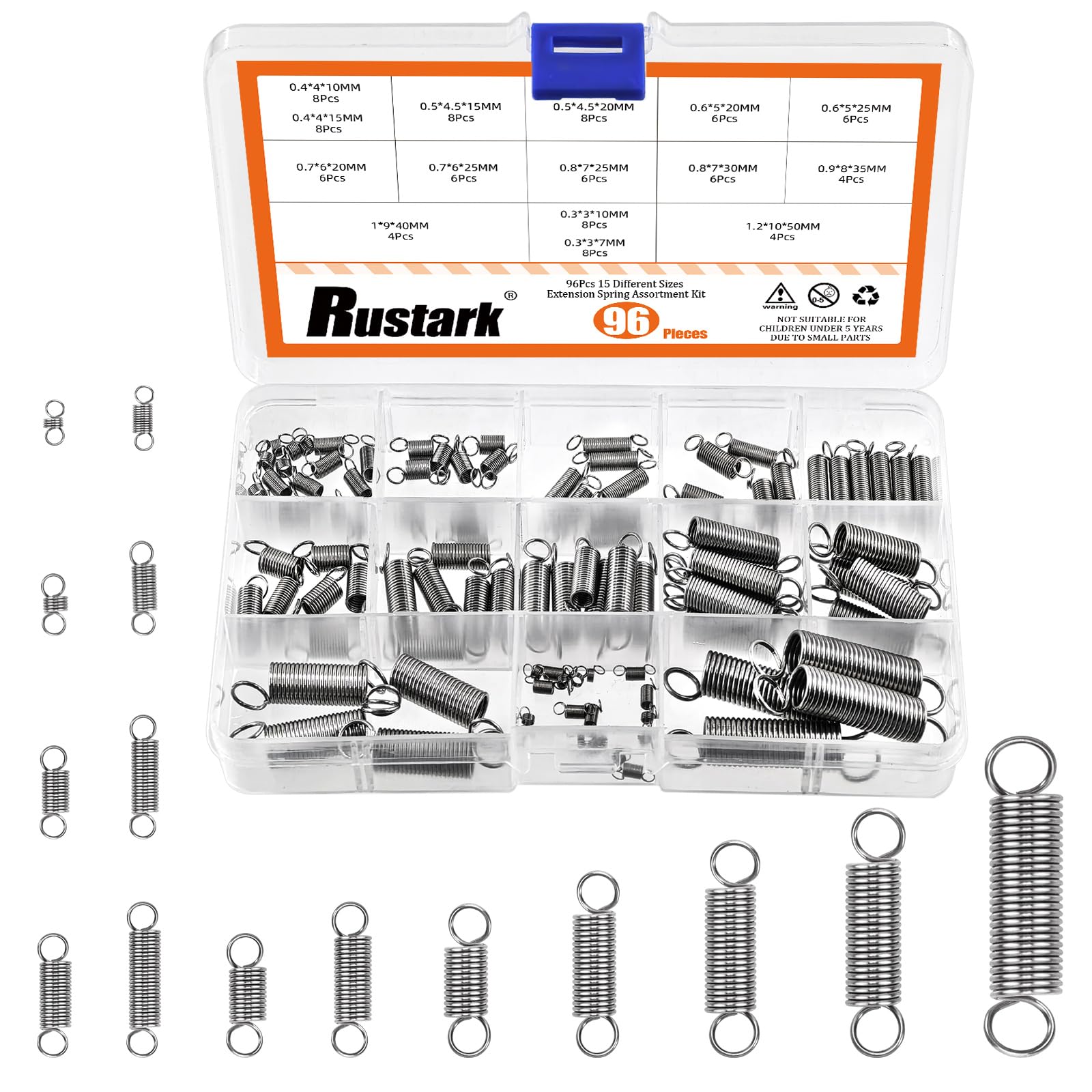 Extension Spring Assortment Kit Extended Compressed Small Spring Assortment for Shop and Home Repair (96, 0,28" do 1,97" długości, 0,12" do 0,39" OD)