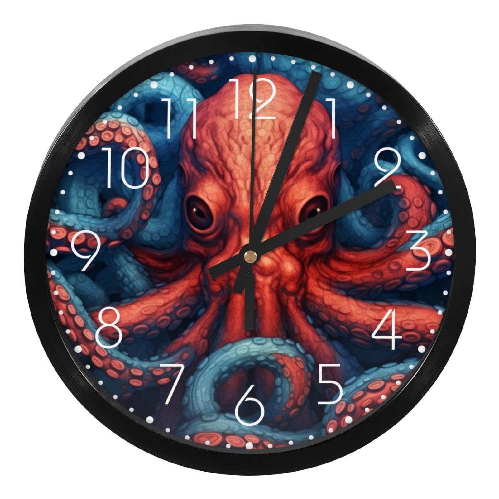 Horloge murale pieuvre sous-marine 24 cm silencieuse pour décoration maison et bureau