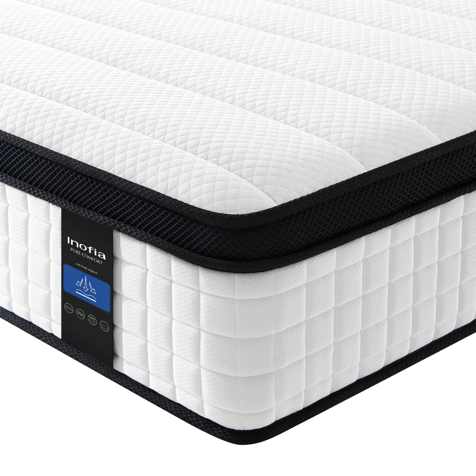 Inofia King Size Mattress, 12 Inch Hybrid Mattress with Aeroshield Memory Foam and NexusArc Pocket Sprung,Cozy and Breathable Fabric,The Elegant Plus Collection,King(150×200×30cm) — image 1