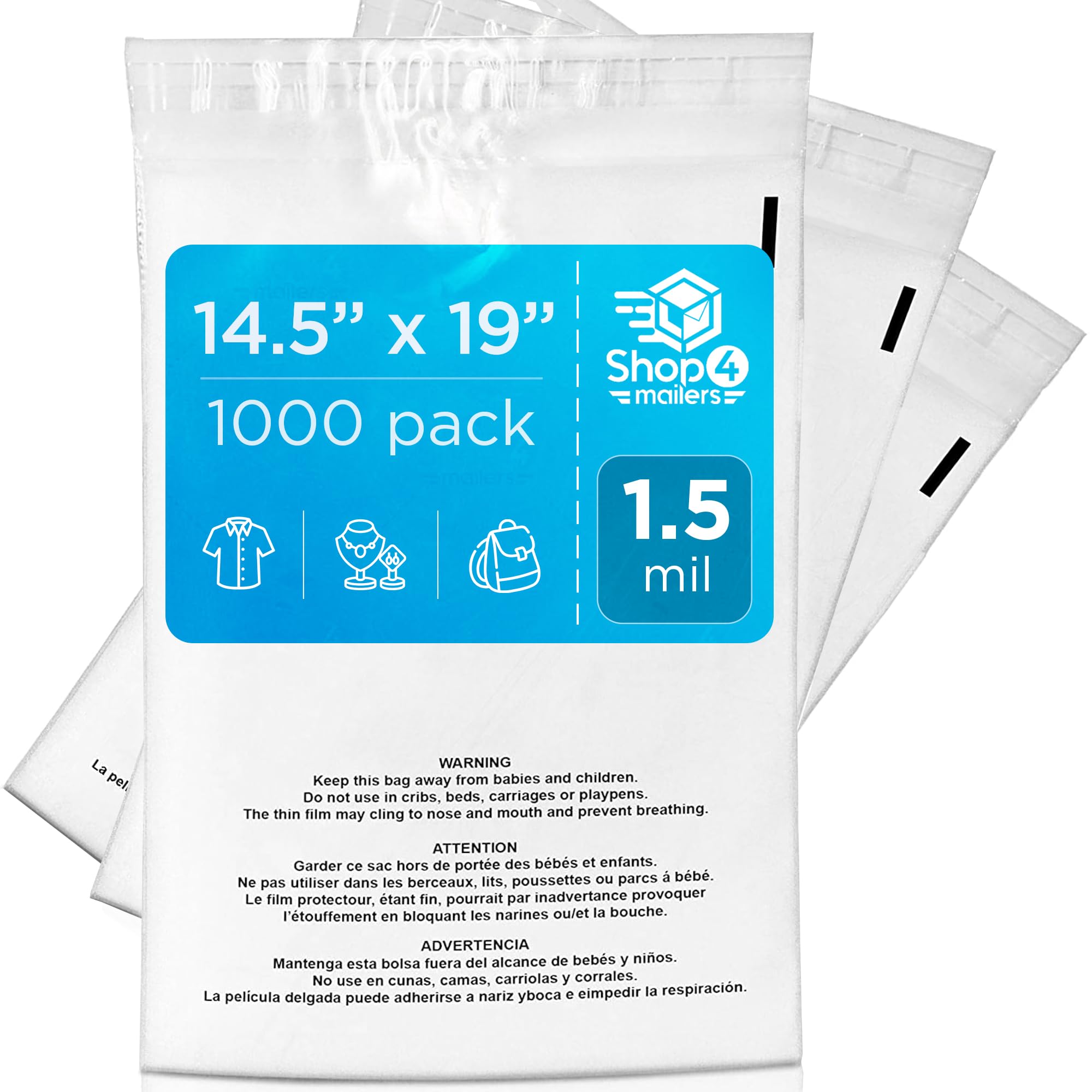shop4mailers 14.5 X 19 Suffocation Warning?????????????????1.5 Mil 1000 Pack