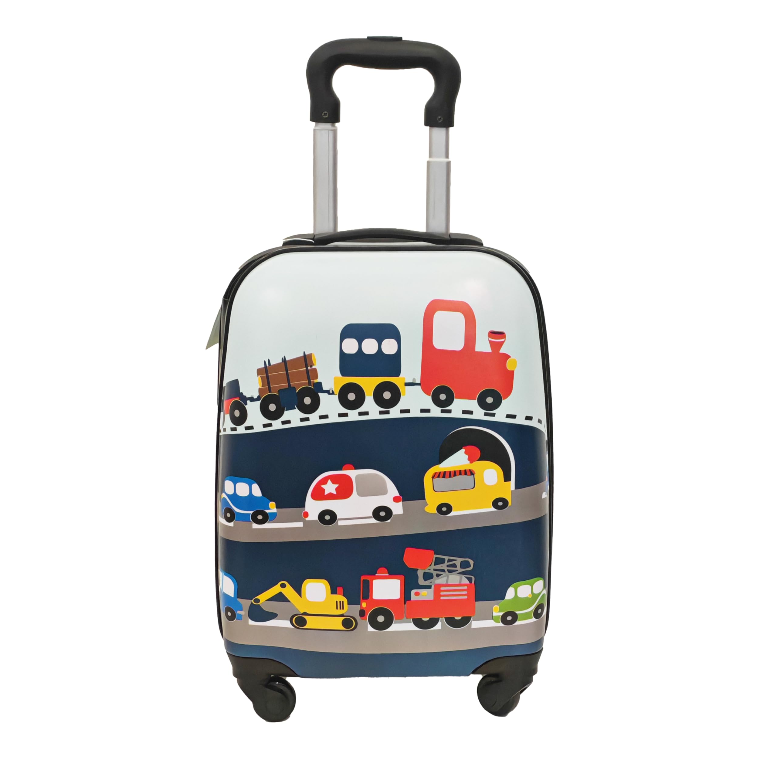 Set Trolley per Bambini 2 Pezzi Valigia Rigida e Zainetto Coordinato Bagaglio a Mano con Ruote Girevoli per Viaggio Scuola e Tempo Libero 46,5x22x32,5 cm Fantasia Traffic