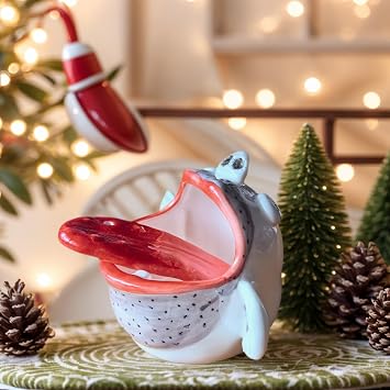 Handmade Pig Mug with red tongue straw Versatile Ceramic Pig Gifts for women, Smoothies, Juice, Boba & Cookie Dunking