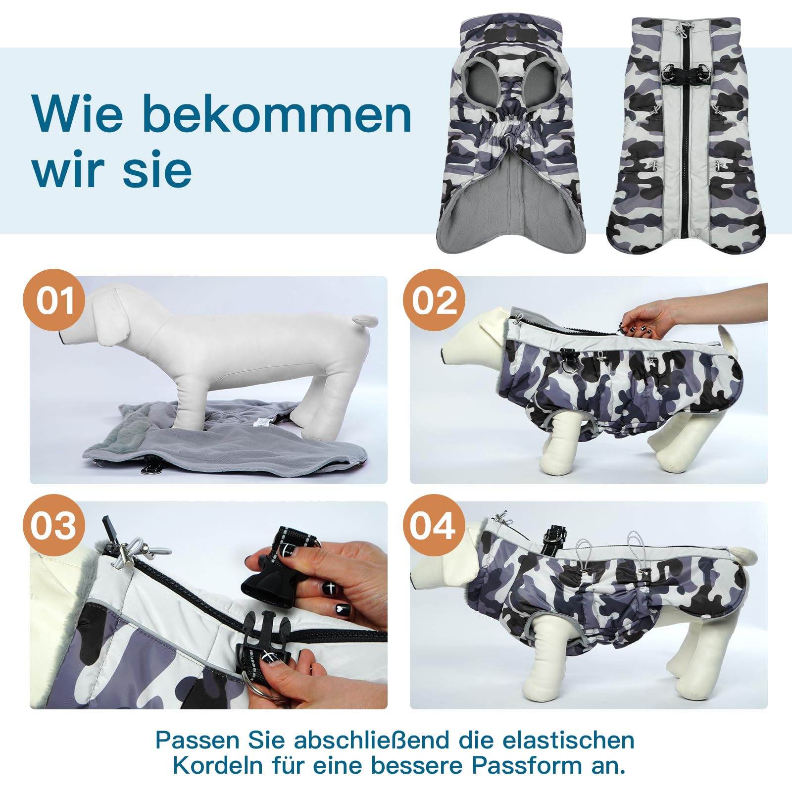 Fleece Hundemantel Grosse Hunde, Winddicht Hundejacke mit Reißverschluss Hinten und Rollkragen, Perfekt für Kalte Wintertage, Hundemantel Labrador, Dobermann, Grau, 2XL