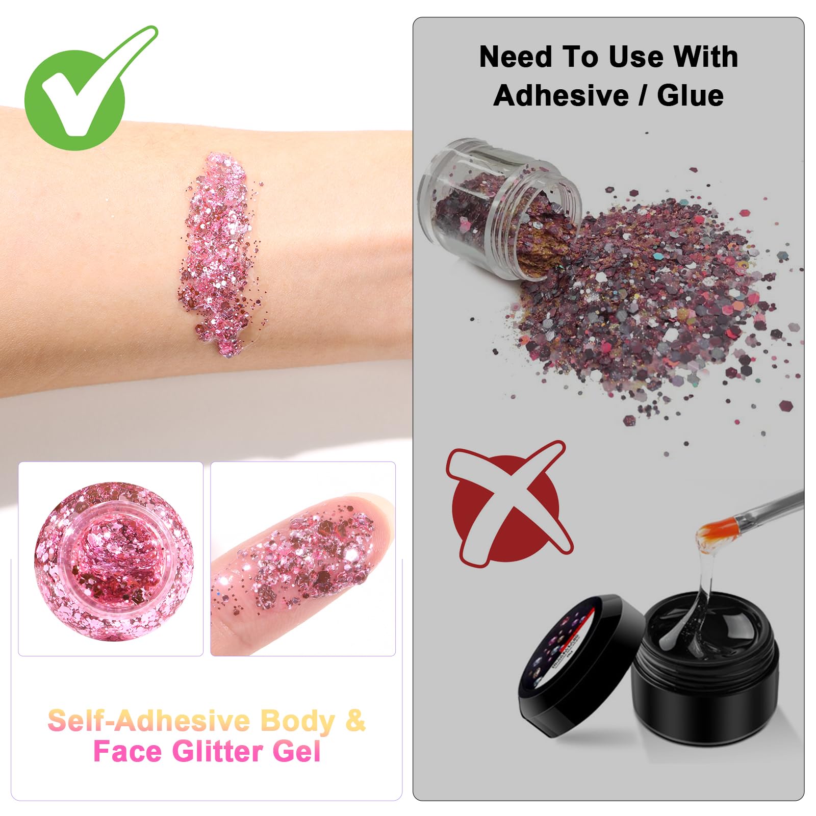 URAQT Żel brokatowy do ciała, Chunky Glitter Gel, Chunky Body Lotion brokatowy płynny cień do powiek, cekiny syrenki, błyszczące cekiny do twarzy, włosów, ust, paznokci, makijażu, kosmetyków