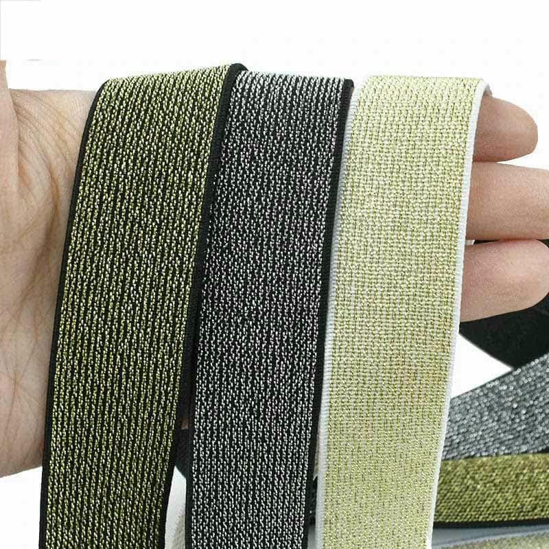 Elastyczna taśma nylonowa, Polyester Elastic Band For Sewing Bag Straps Waistband Multicolor 25-50mm X 2-10m(BlackGold 50mm,10Meters)