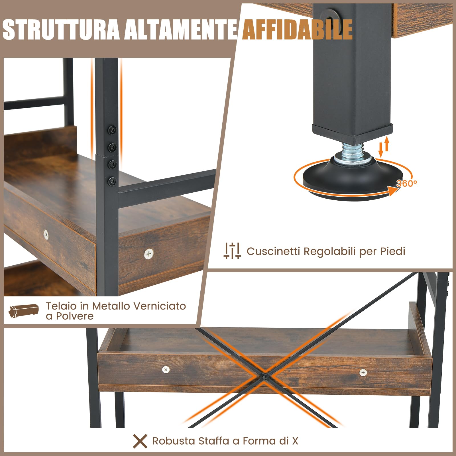 COSTWAY Scaffale a 6 Ripiani, Libreria Industriale Alta 177 cm con Ripiani Aperti e 4 Ganci, Scaffale Multifunzionale e Flessibile per Ufficio Soggiorno Camera da Letto e Cucina