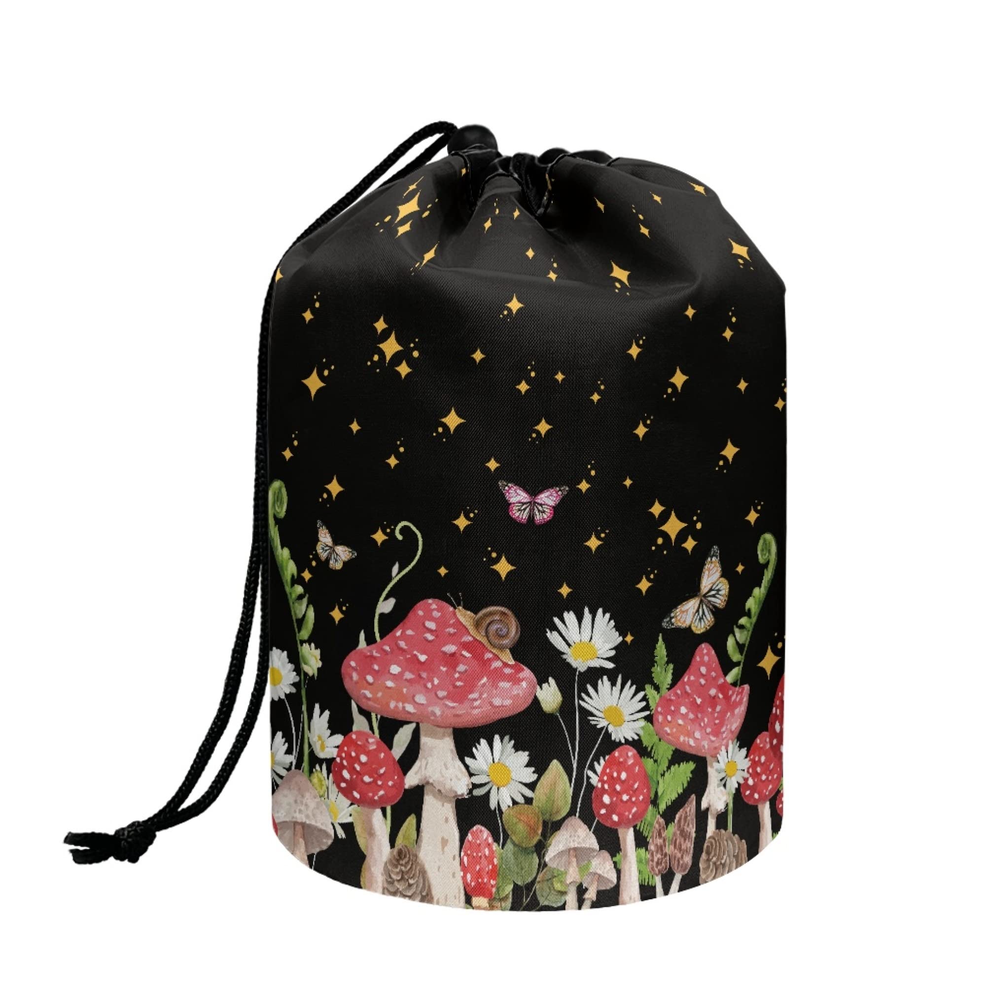 chaqlin Hippie Lotus Print Travel Cosmetic Bags Barrel Makeup Bag,Women Girls Portable Foldable Cases Multifunctional Toiletry Bucket Bags Round Organizer Storage Pocket — view 45
