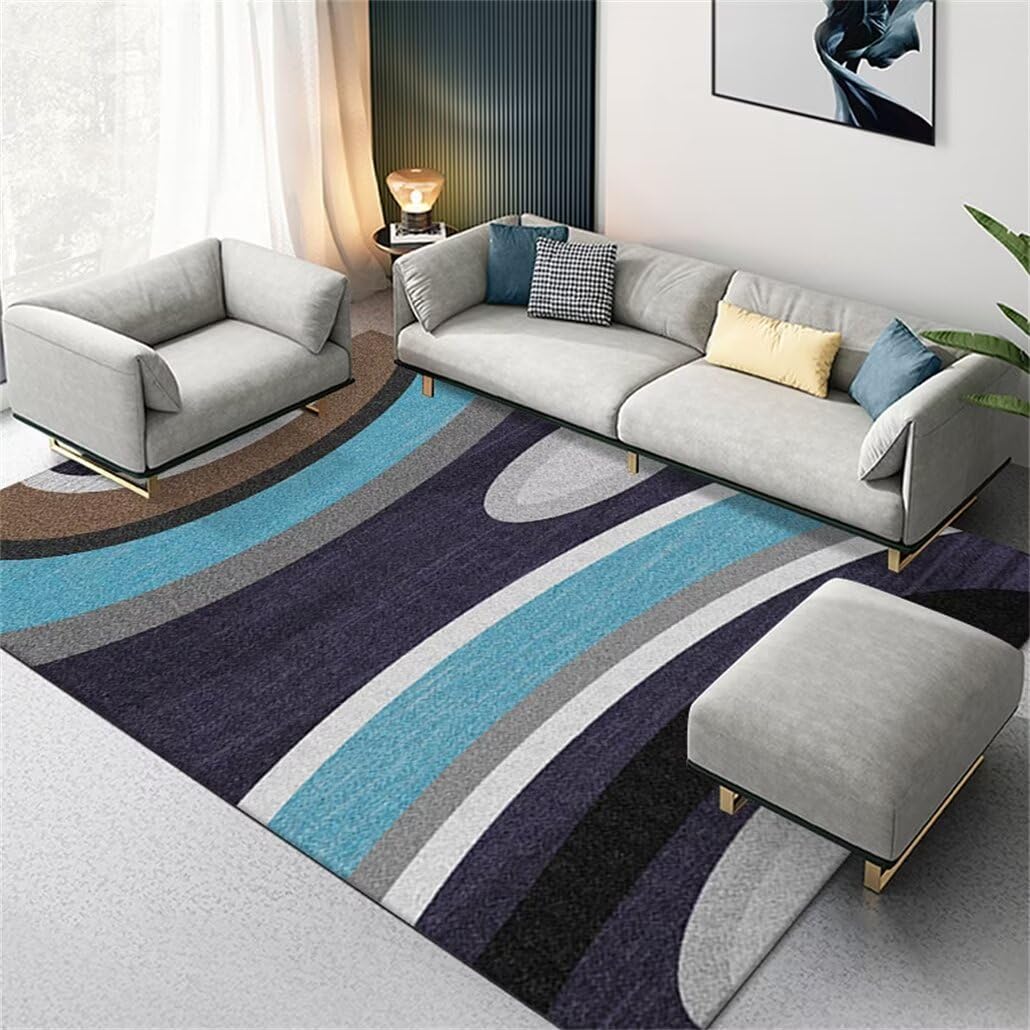 Tapis abstrait bleu 50x150 cm pour couloir et salon moderne