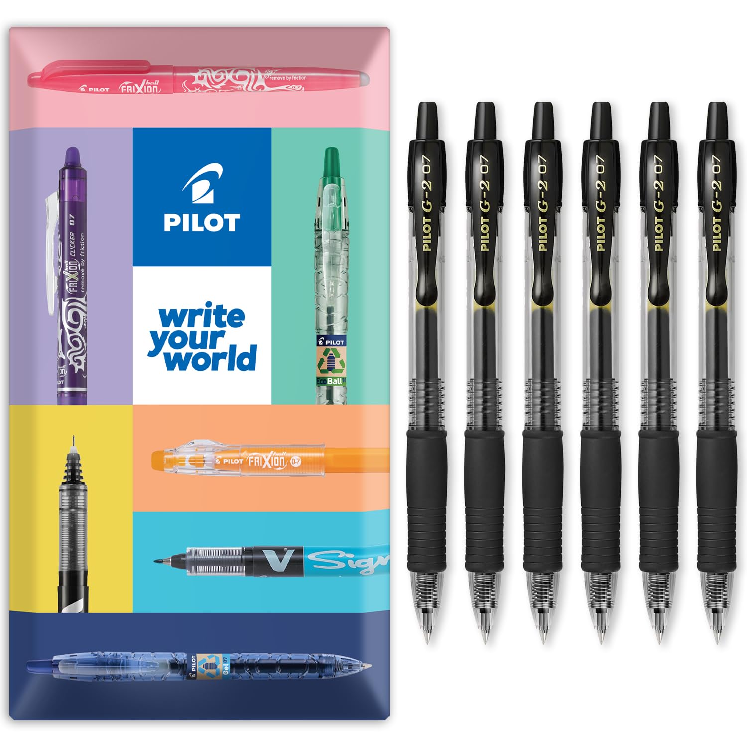 G-2 Retractable Gel Ink Rollerball Pens - 0.7mm Nib Tip - In Envelope Gift Packaging - Pack Set of 6 - Black Ink